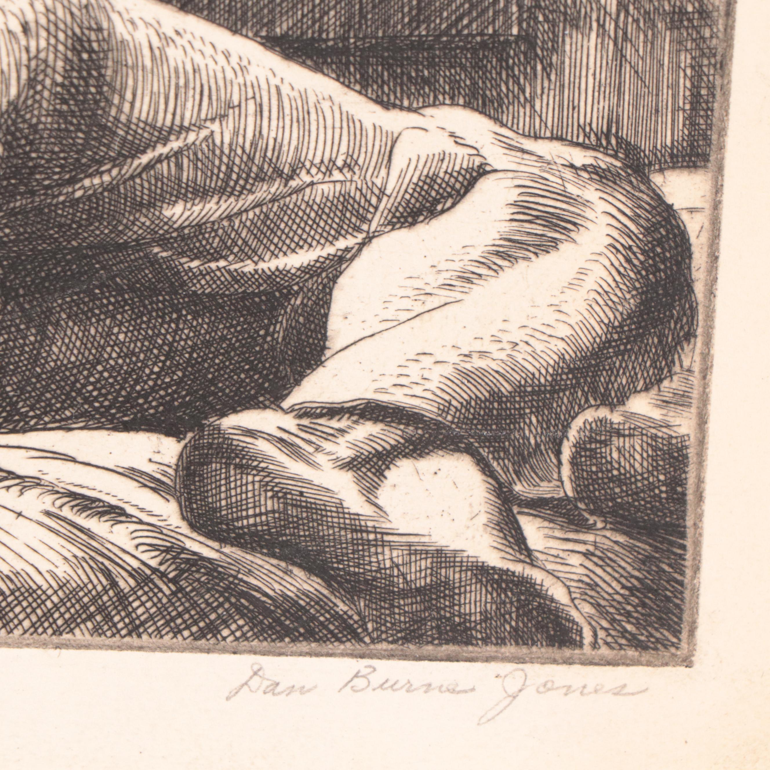Dan Burne Jones Etching of Reclining Figure "The Outward Room"