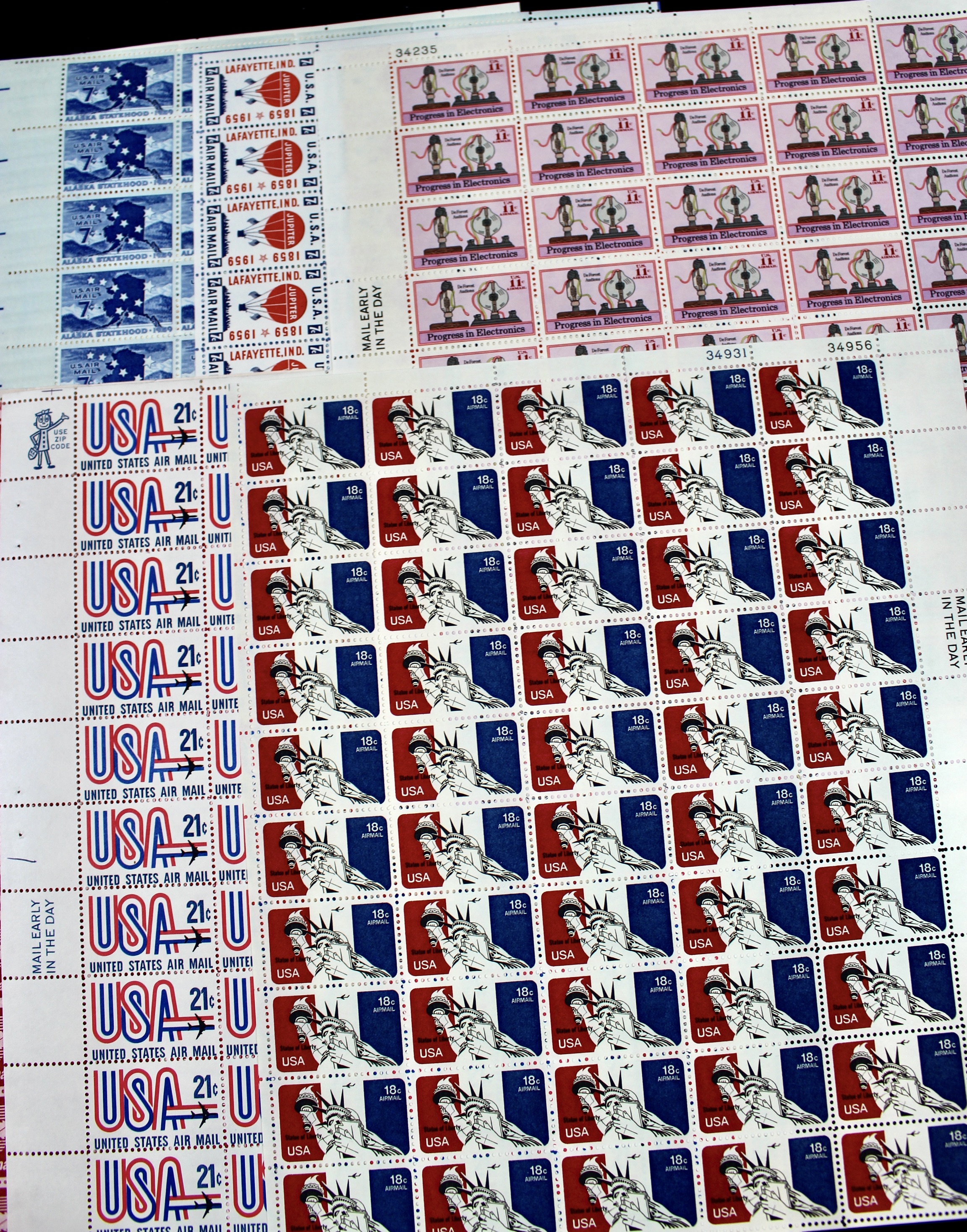 Fourteen Different U.S. Airmail Postage Stamp Sheets