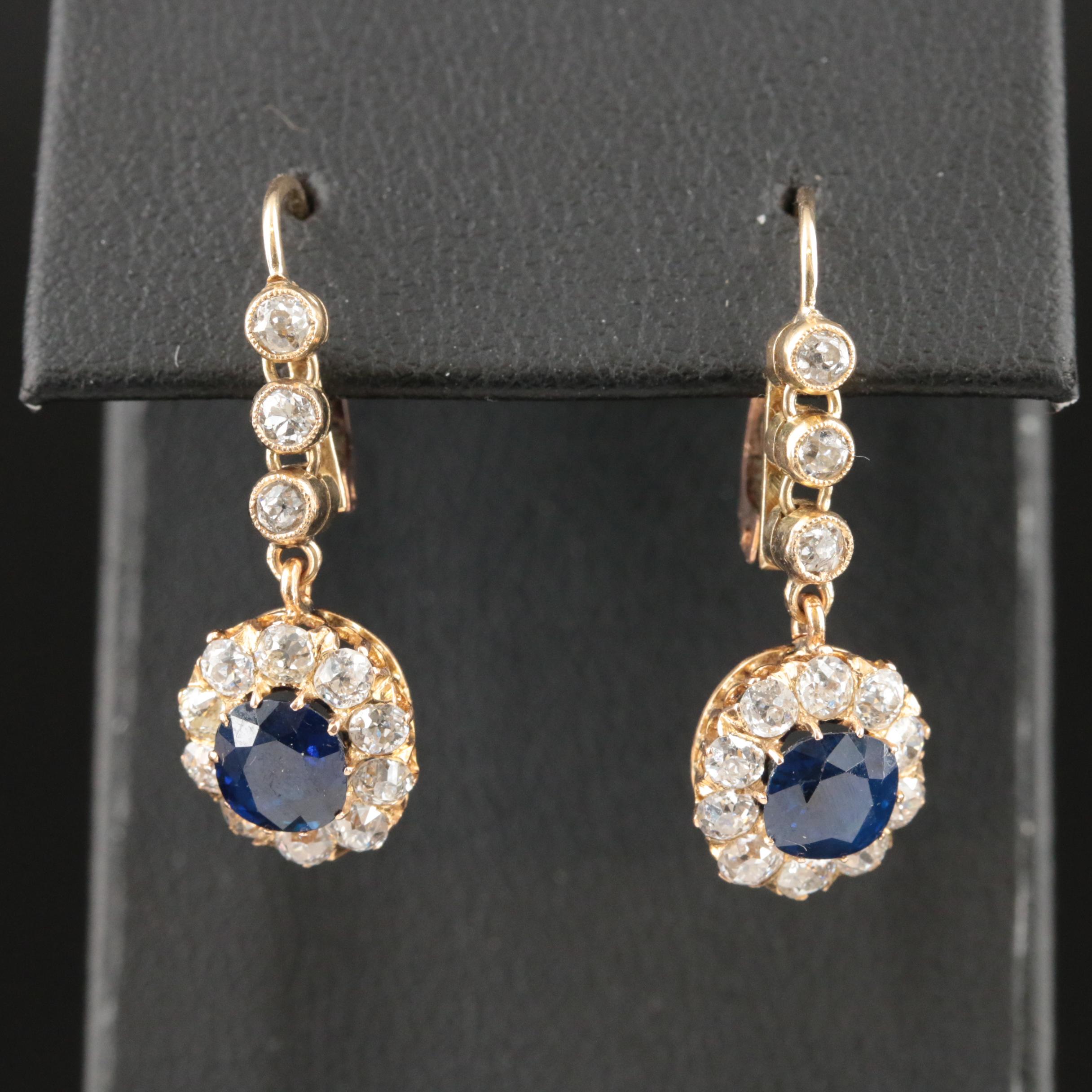 Victorian 18K Sapphire and Diamond Earrings