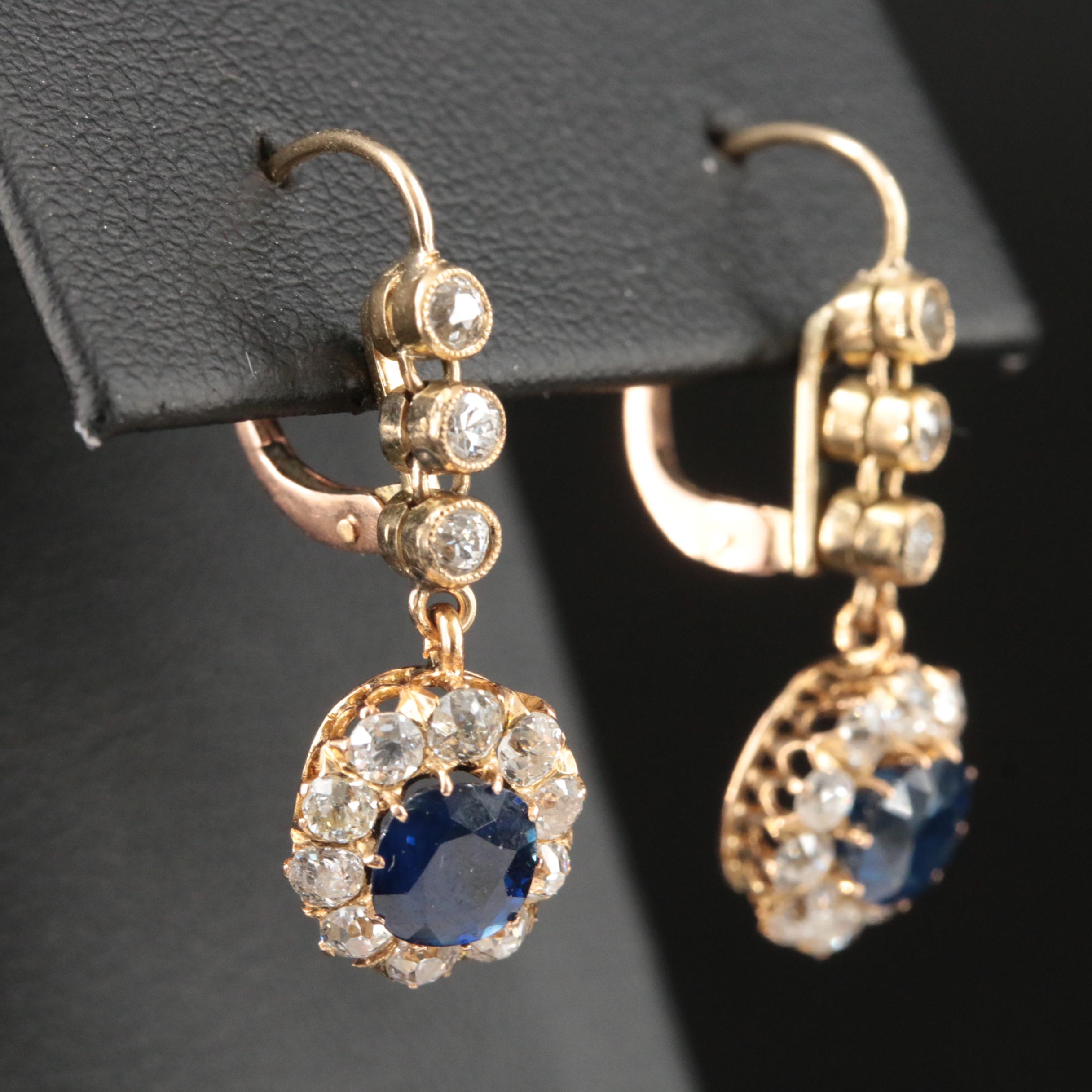 Victorian 18K Sapphire and Diamond Earrings