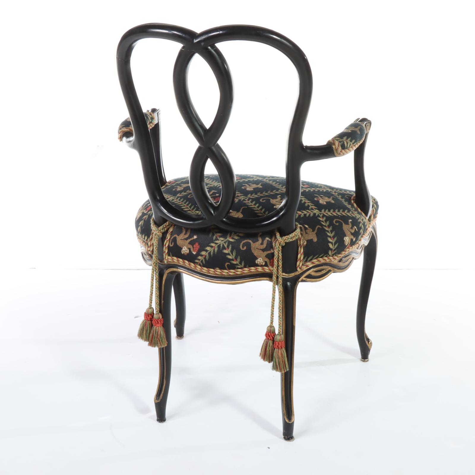 Louis XV Style Ebonized, Parcel-Gilt, and Custom-Upholstered Fauteuil