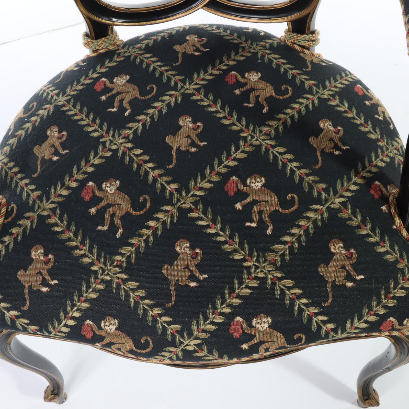 Louis XV Style Ebonized, Parcel-Gilt, and Custom-Upholstered Fauteuil
