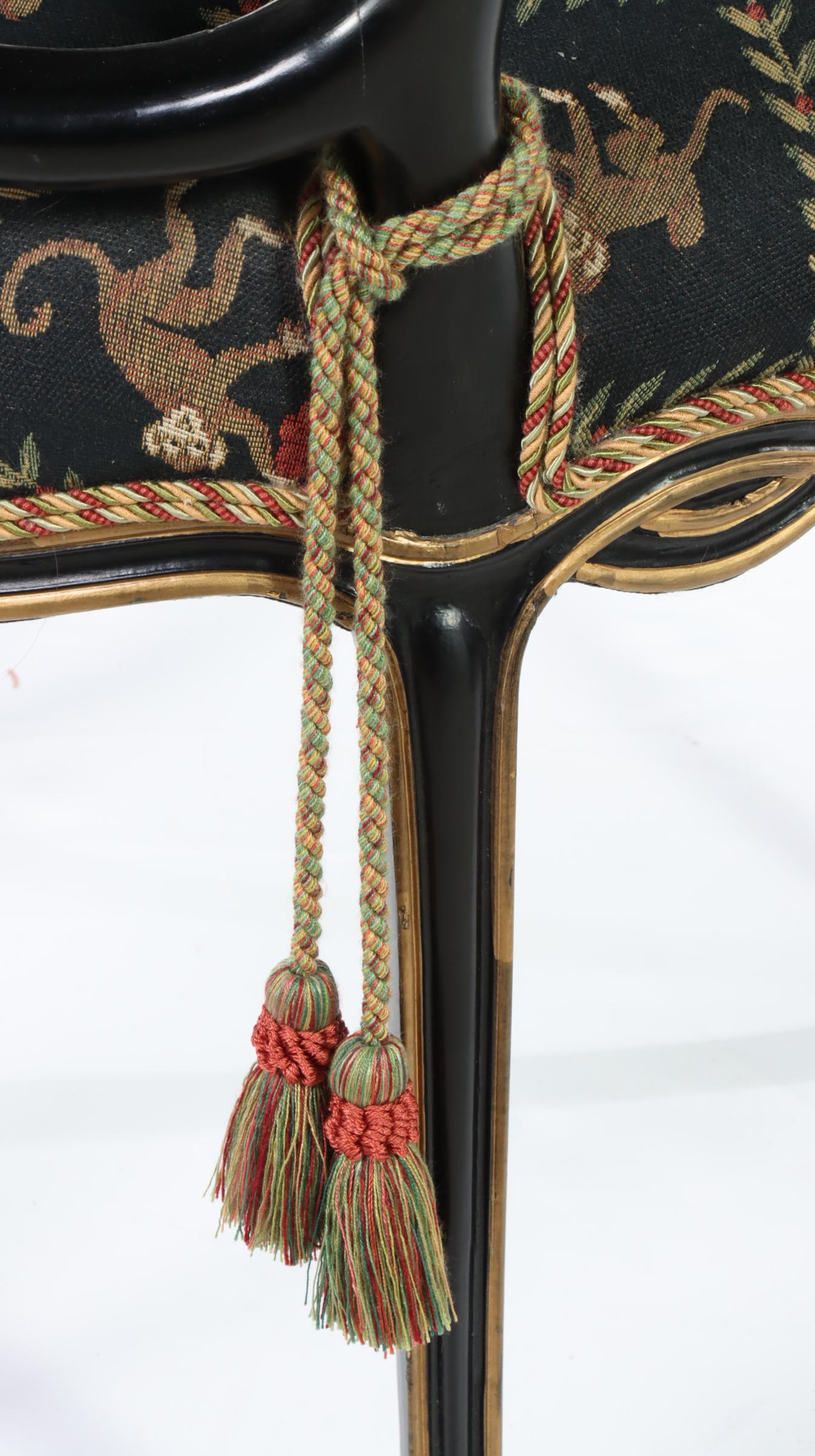 Louis XV Style Ebonized, Parcel-Gilt, and Custom-Upholstered Fauteuil