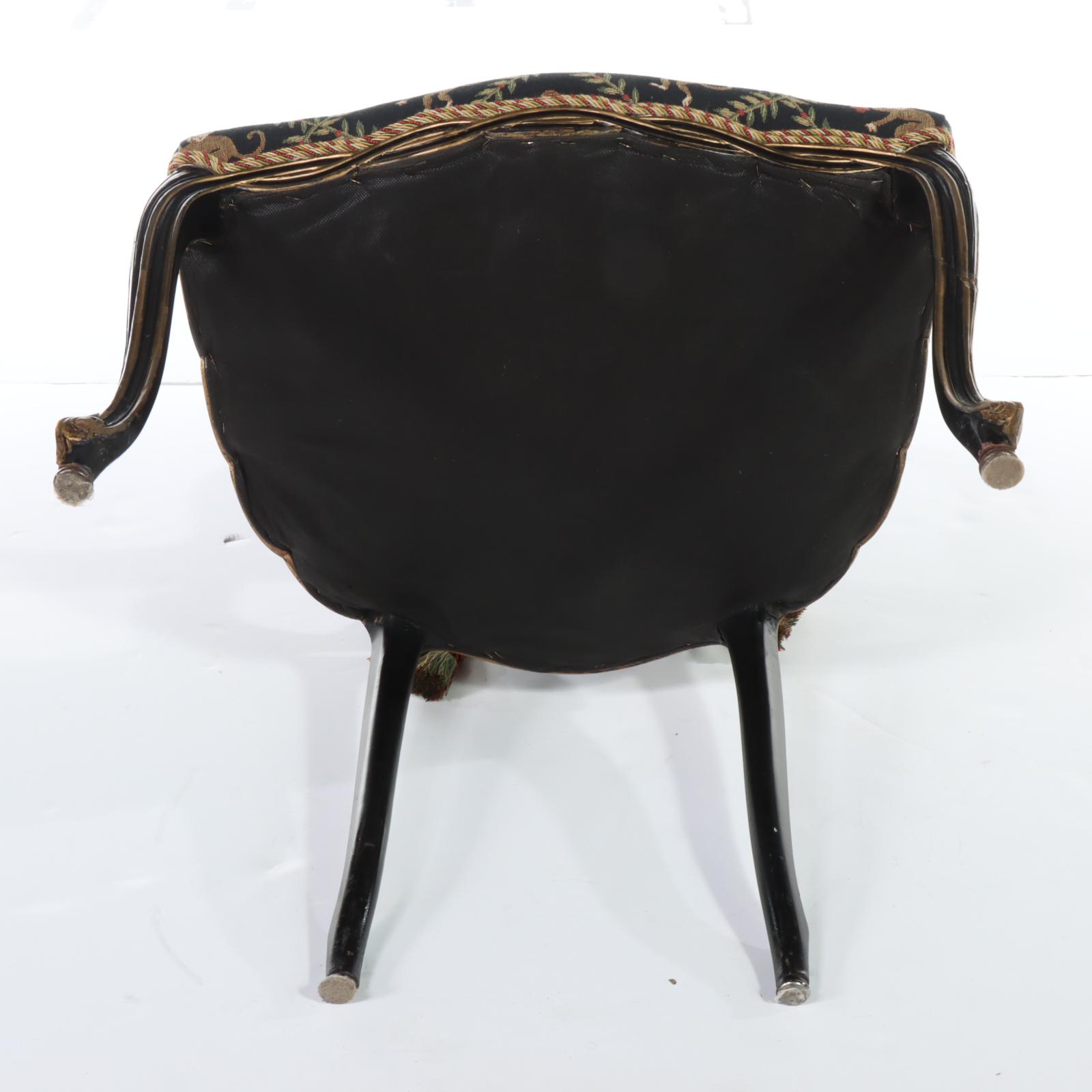 Louis XV Style Ebonized, Parcel-Gilt, and Custom-Upholstered Fauteuil