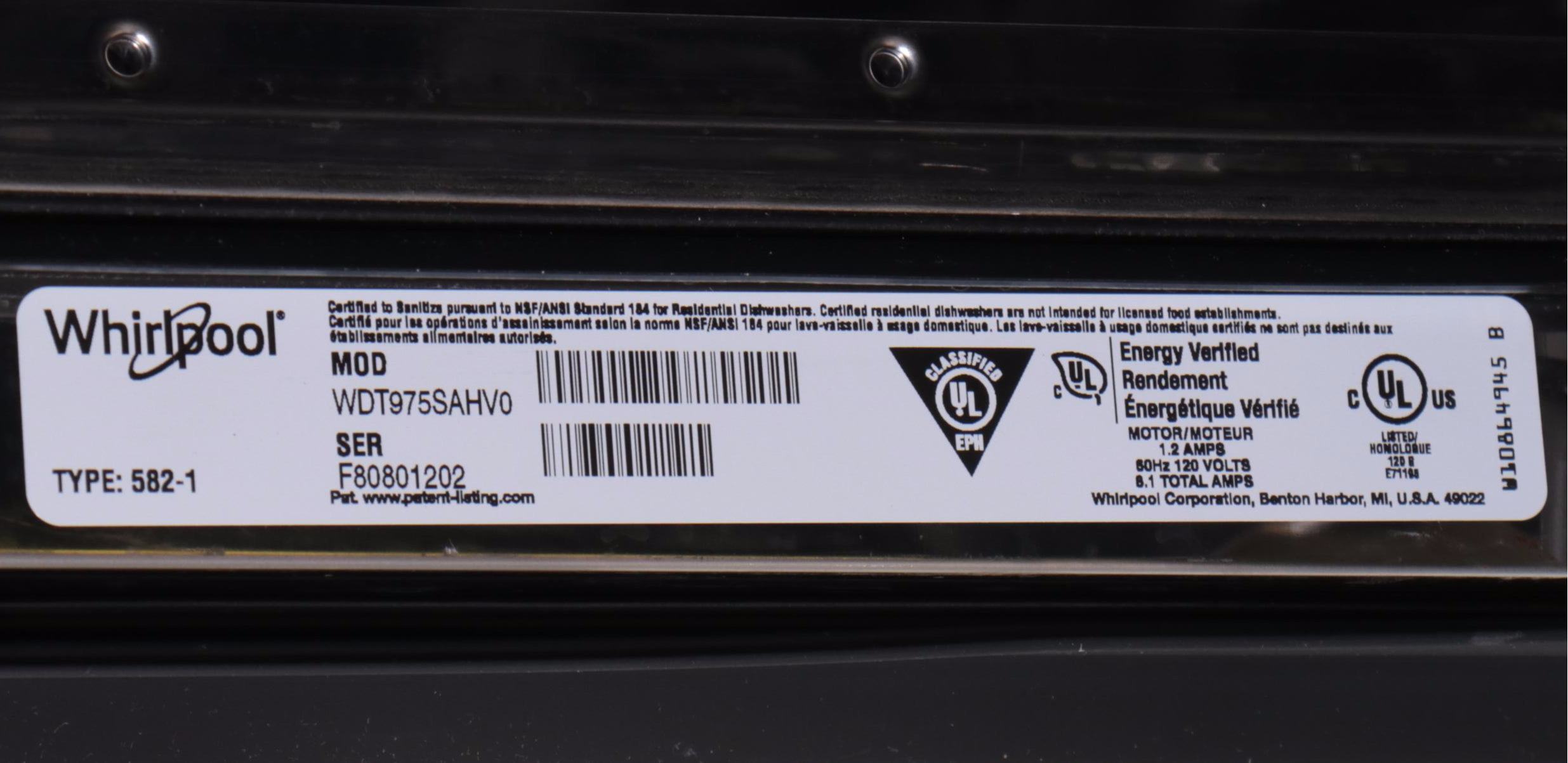 Whirlpool 24" Built-In Dishwasher with Black Stainless Steel Tub