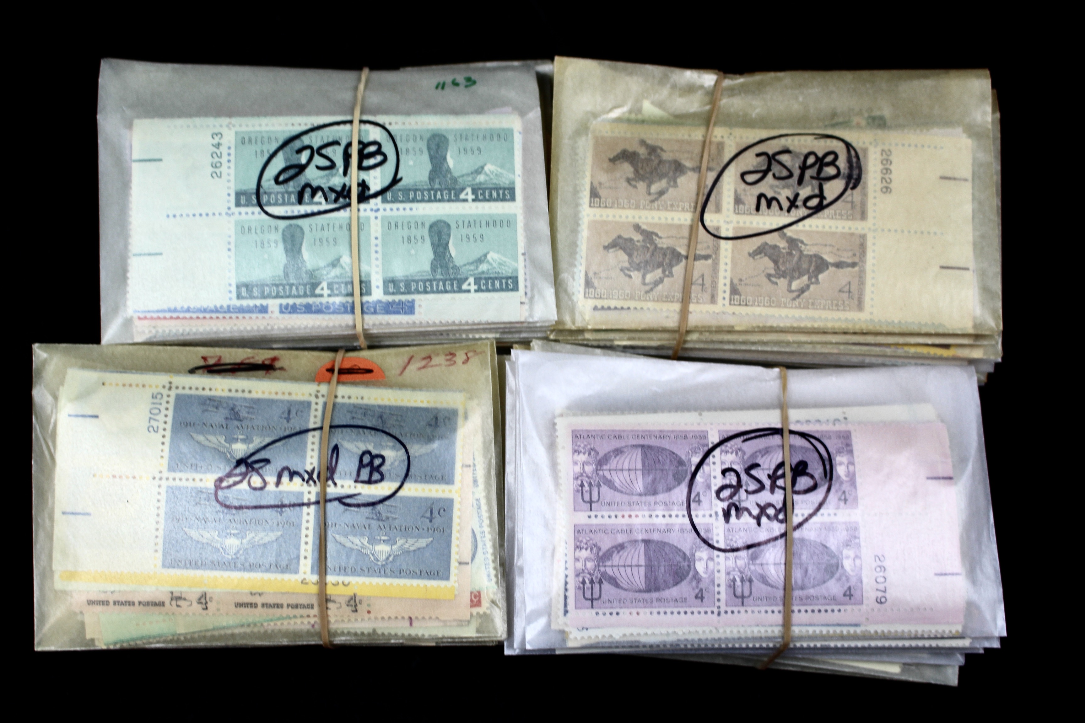 1,000 Postage Stamp 4-Cent U.S. Plate Blocks, 1950s to 1960s