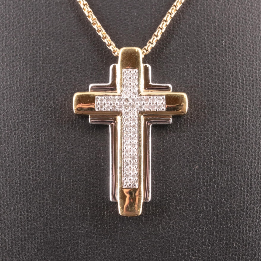 Sterling Diamond Cross Pendant Necklace