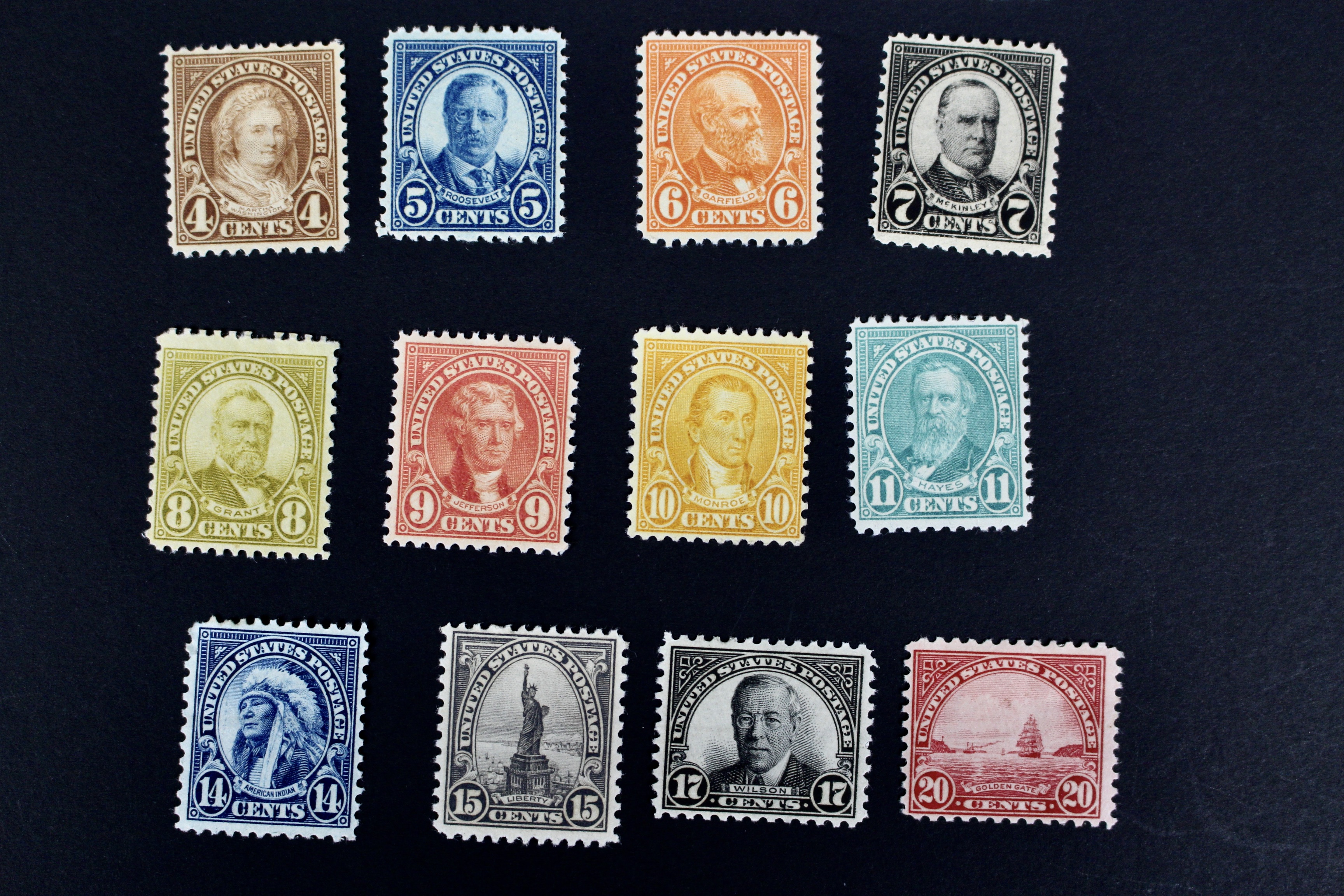 Thirty-Eight Different Mint Hinged U.S. Postage Stamps