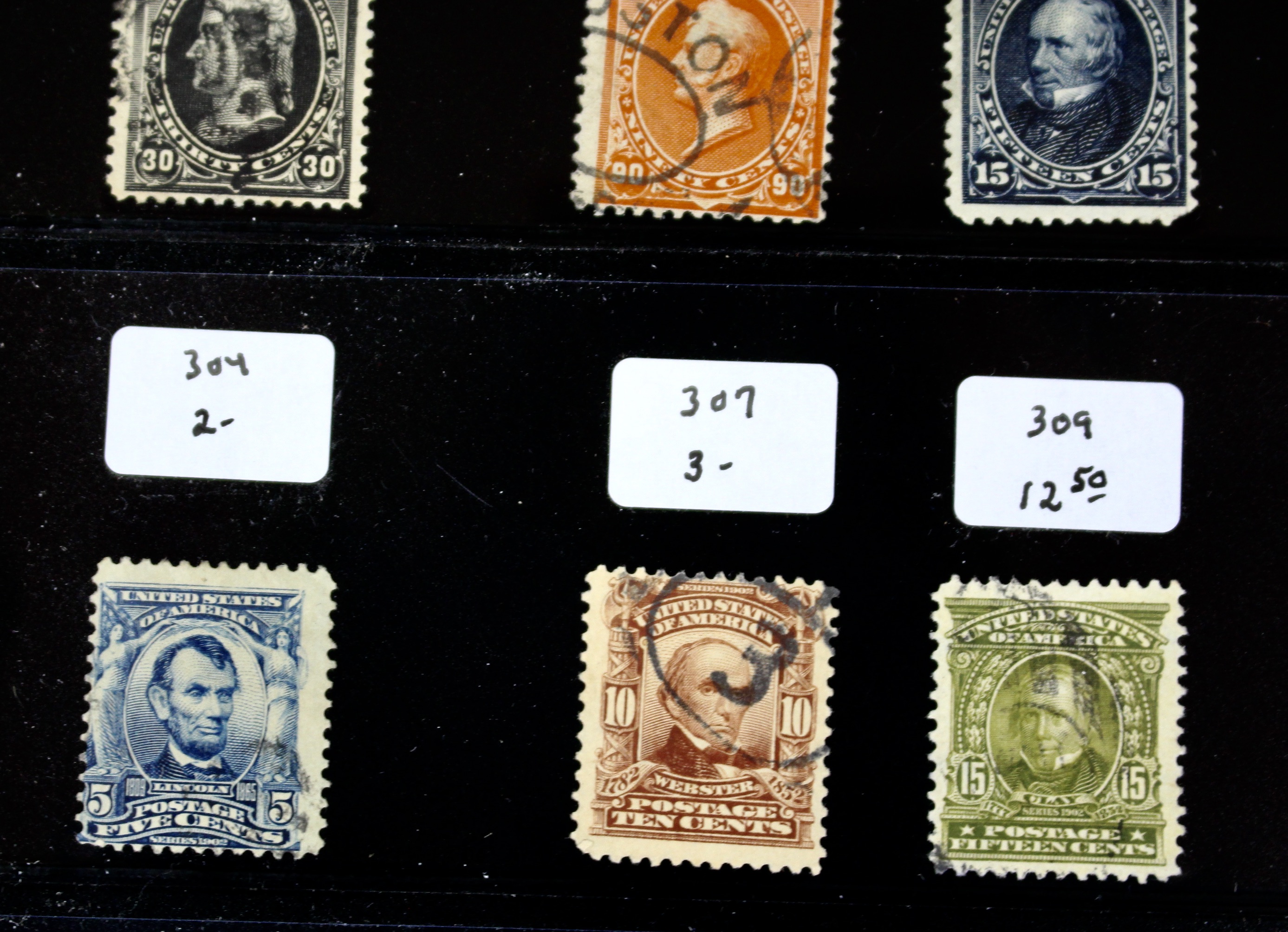 Fifty Different Used Early U.S. Postage Stamps, 1851 to 1925