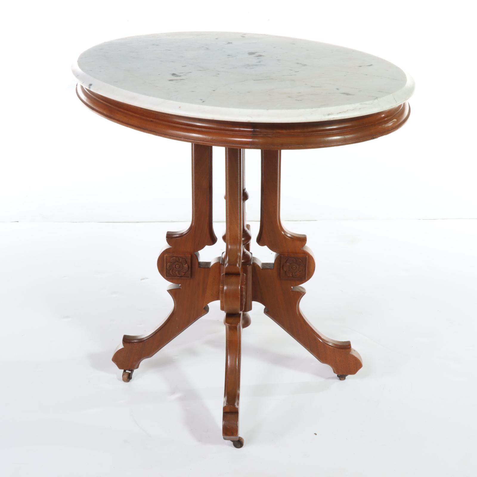 Victorian Walnut and White Marble Side Table, Late 19th Century
