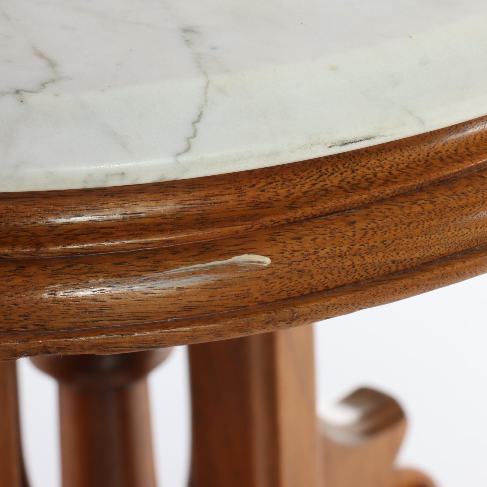 Victorian Walnut and White Marble Side Table, Late 19th Century