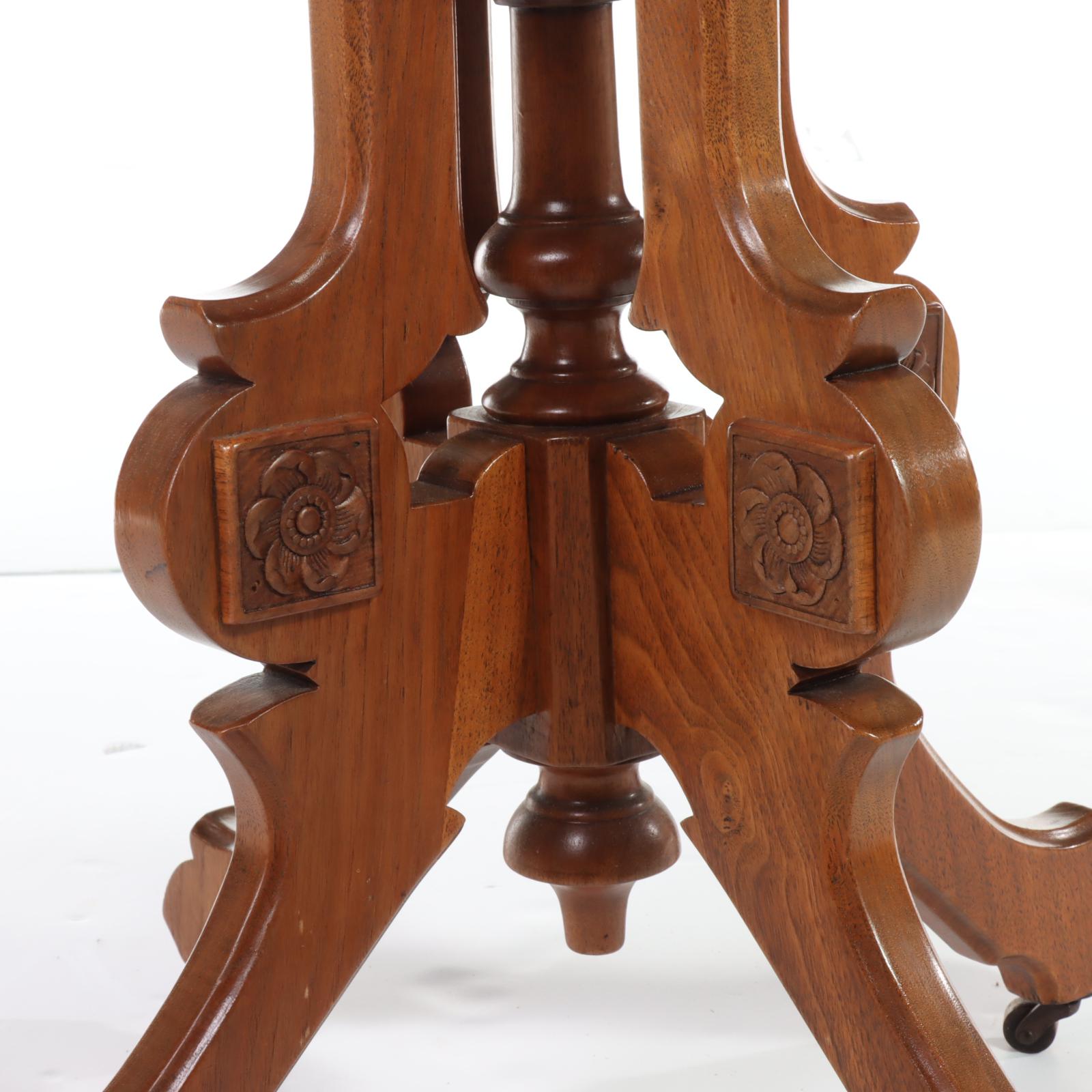 Victorian Walnut and White Marble Side Table, Late 19th Century
