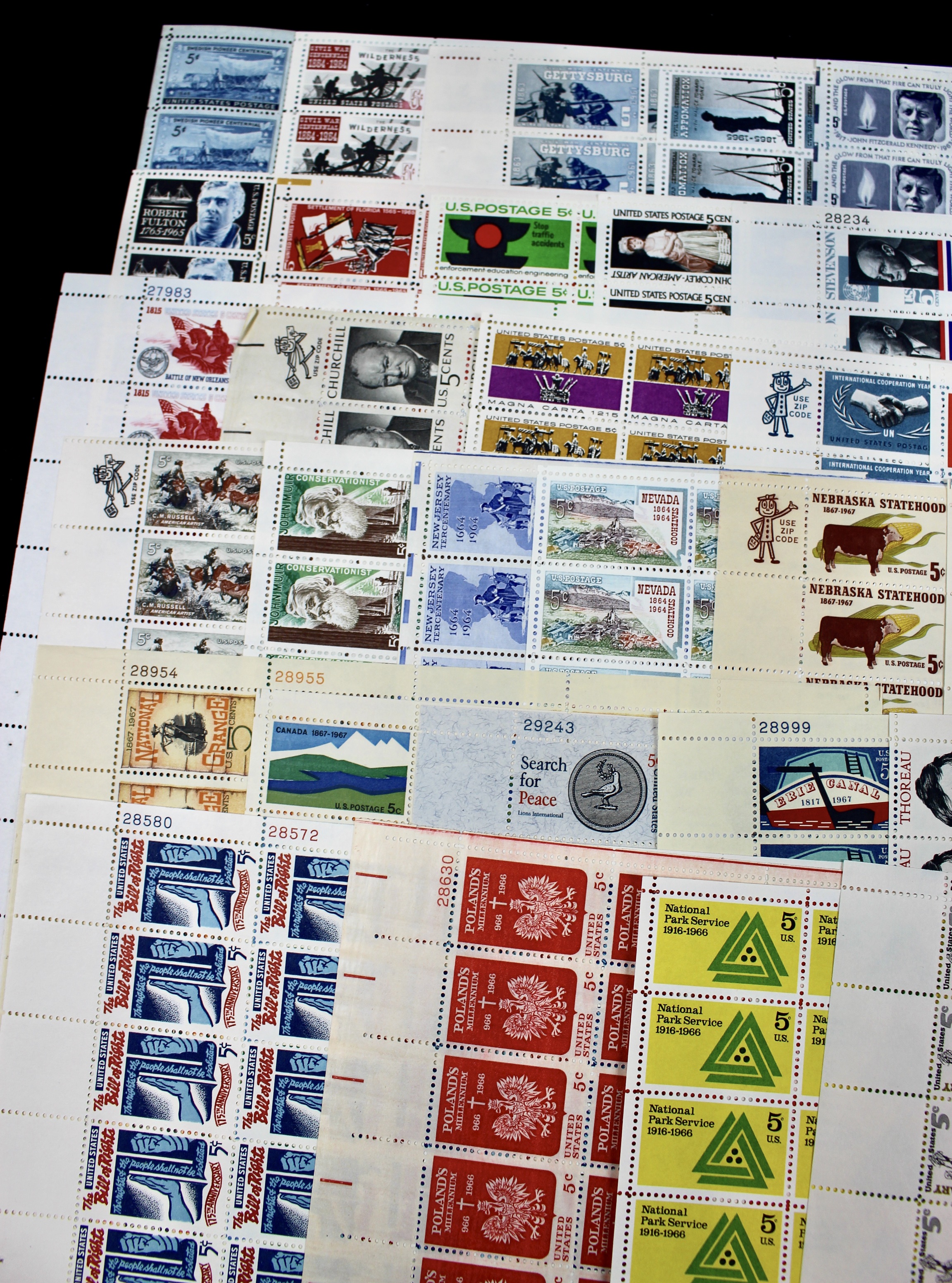 Fifty-Eight Different 5-Cent Postage Stamp Sheets, 1960s