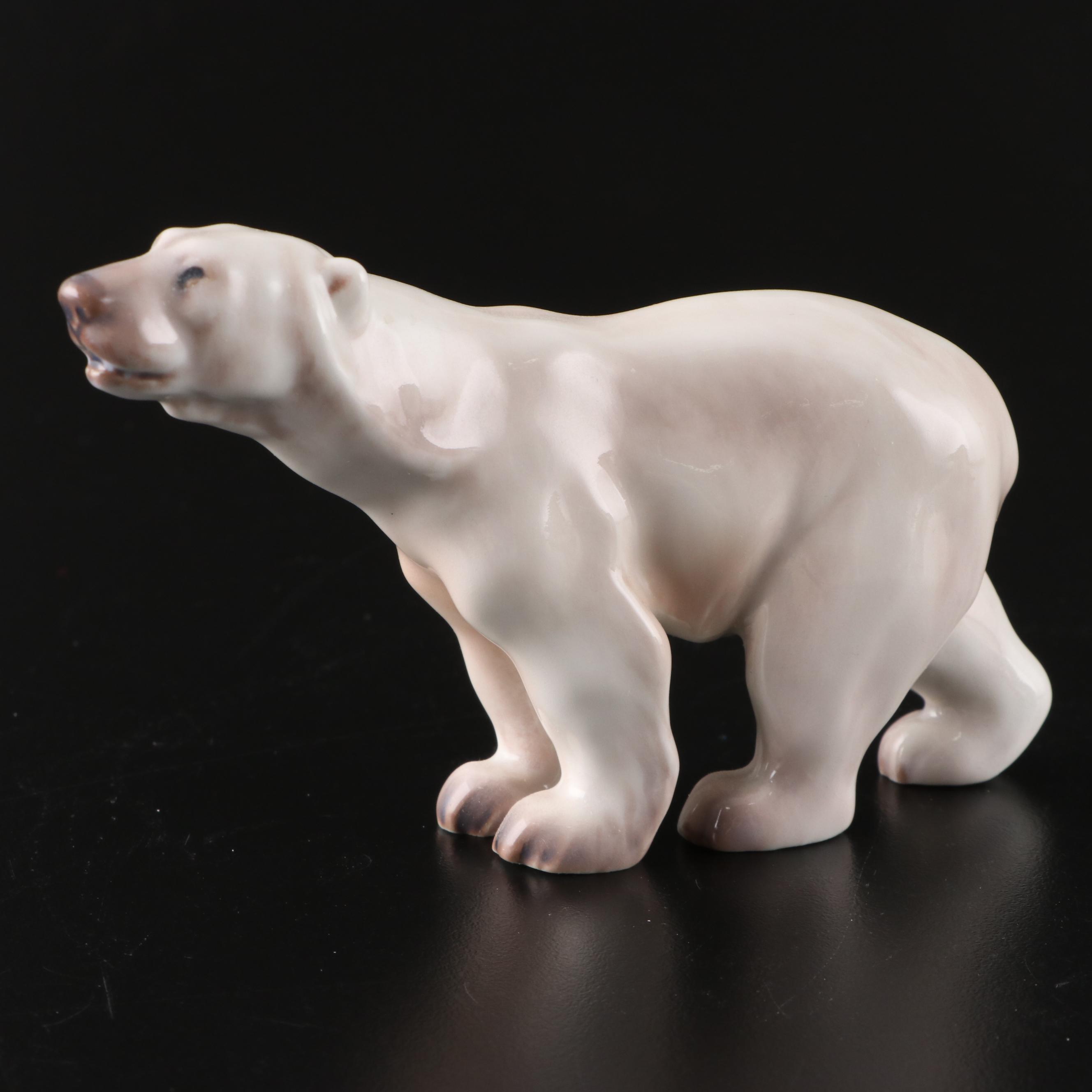 Dahl Jensen "Polar Bear with Cubs" and "Polar Bear" Porcelain Figurines