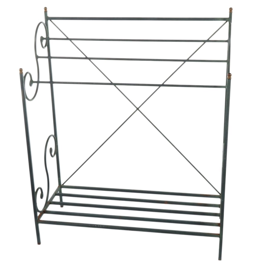 Brass-Mounted and Verdigris-Patinated Metal Towel Rack