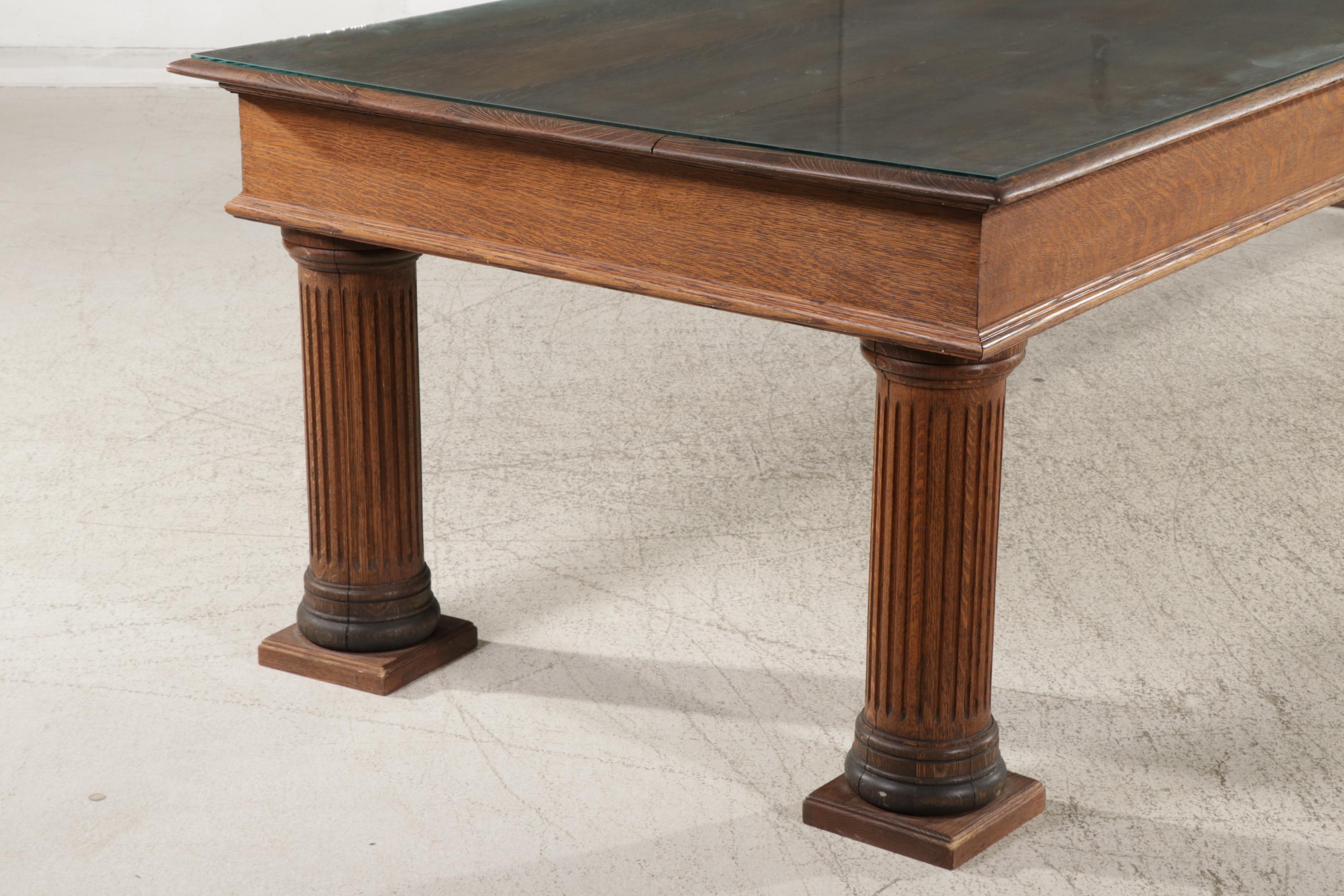 Late Victorian Oak 12' Table with Columnar Pedestal Legs, circa 1900