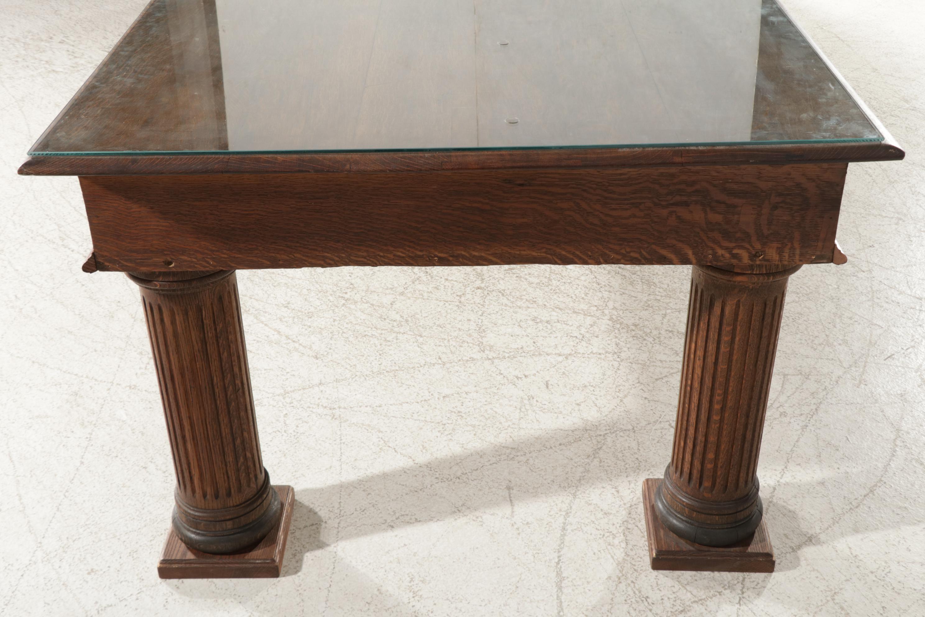 Late Victorian Oak 12' Table with Columnar Pedestal Legs, circa 1900