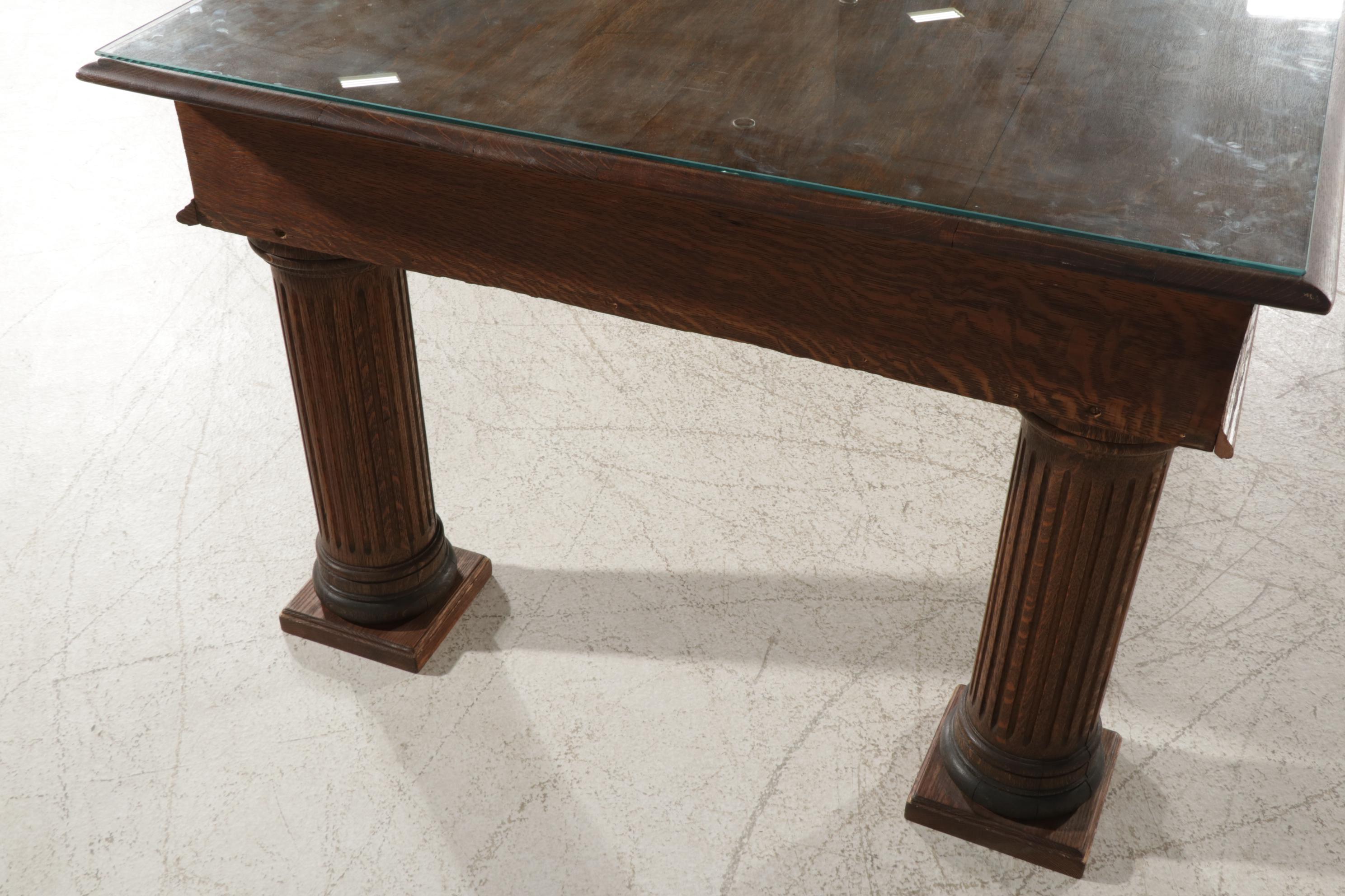 Late Victorian Oak 12' Table with Columnar Pedestal Legs, circa 1900