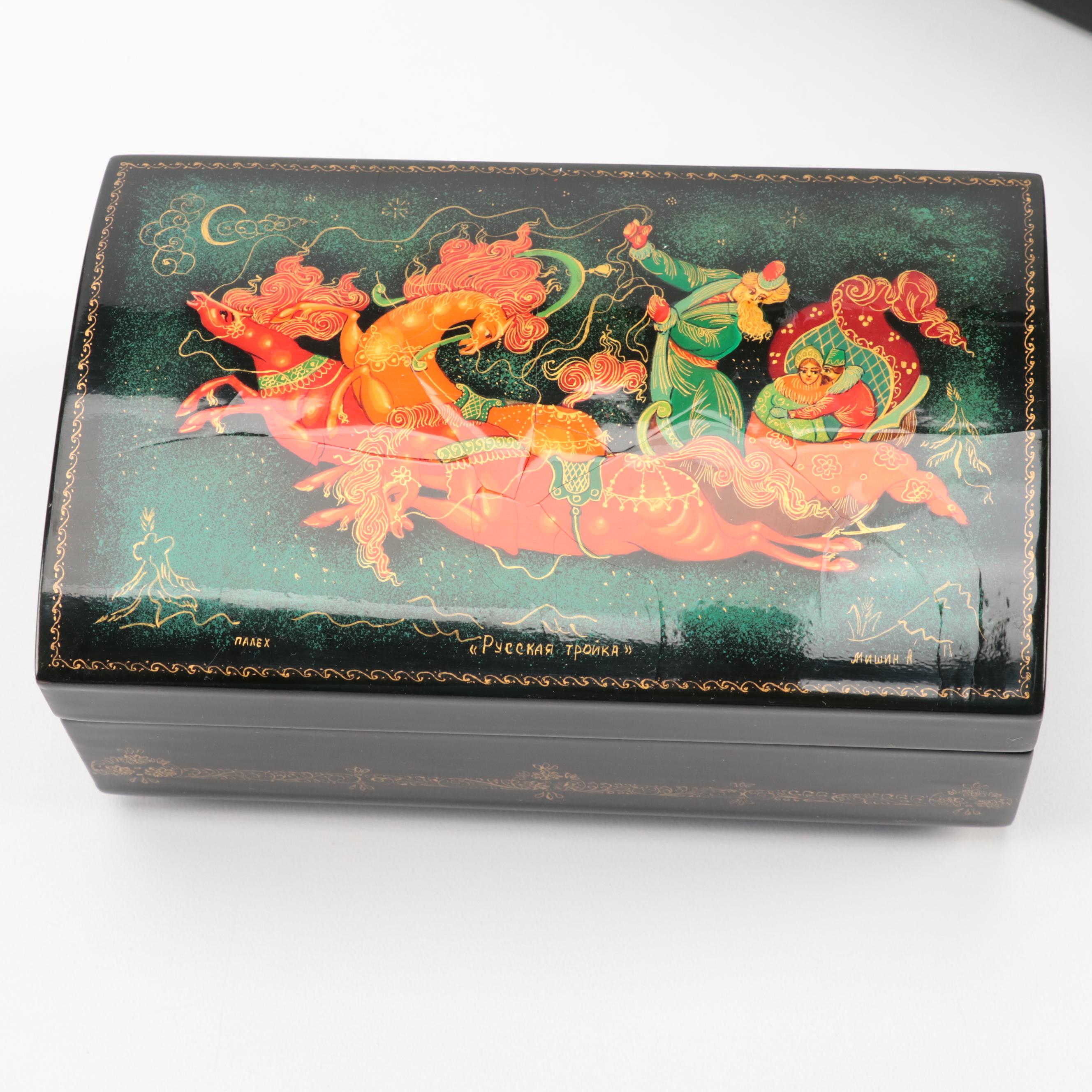 Mstyora and Palekh Russian "Troika" Hand-Painted Lacquerware Boxes