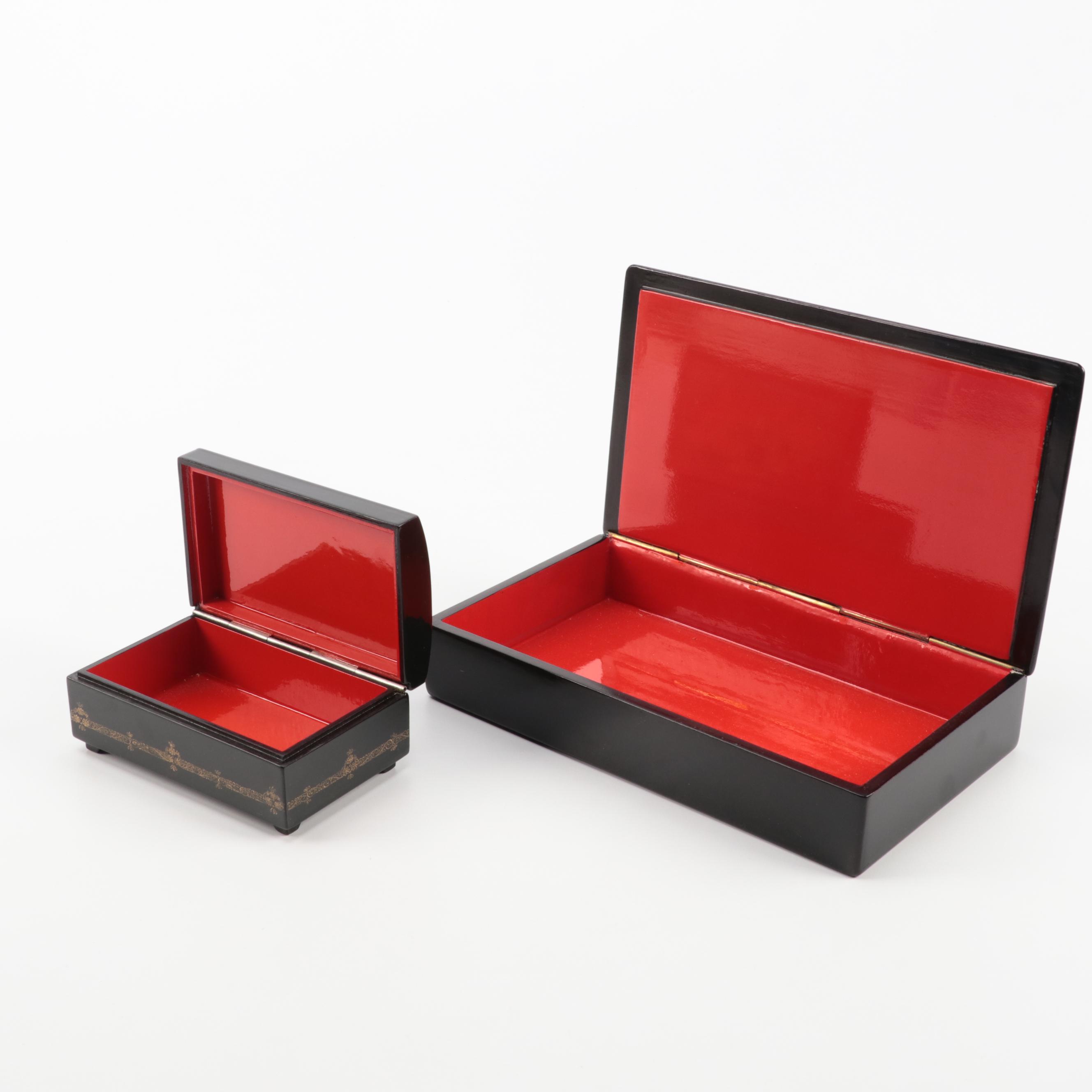 Mstyora and Palekh Russian "Troika" Hand-Painted Lacquerware Boxes