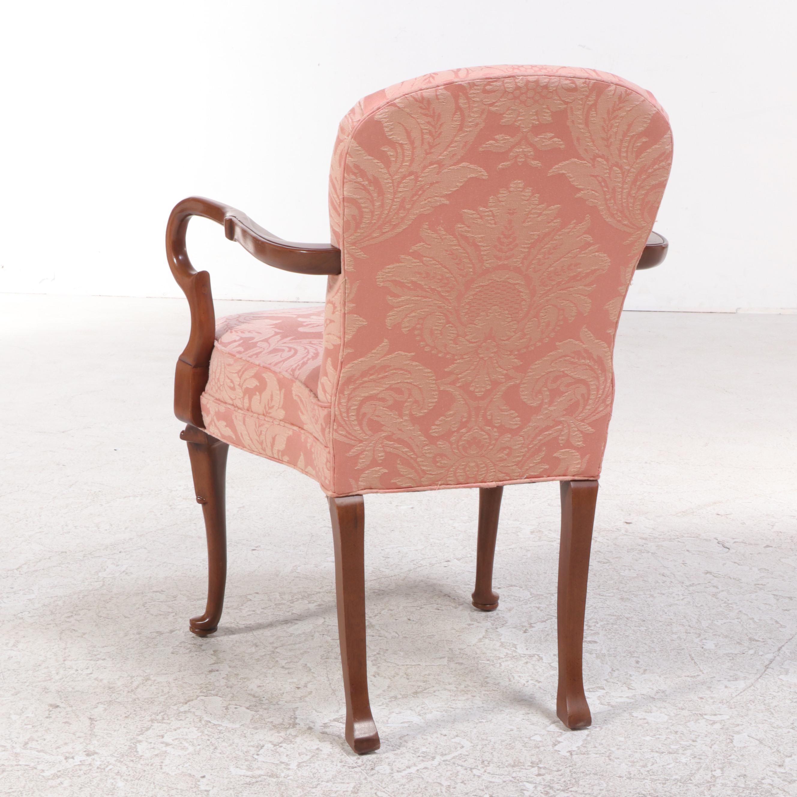 Drexel Queen Anne Style Mahogany and Custom-Upholstered Armchair