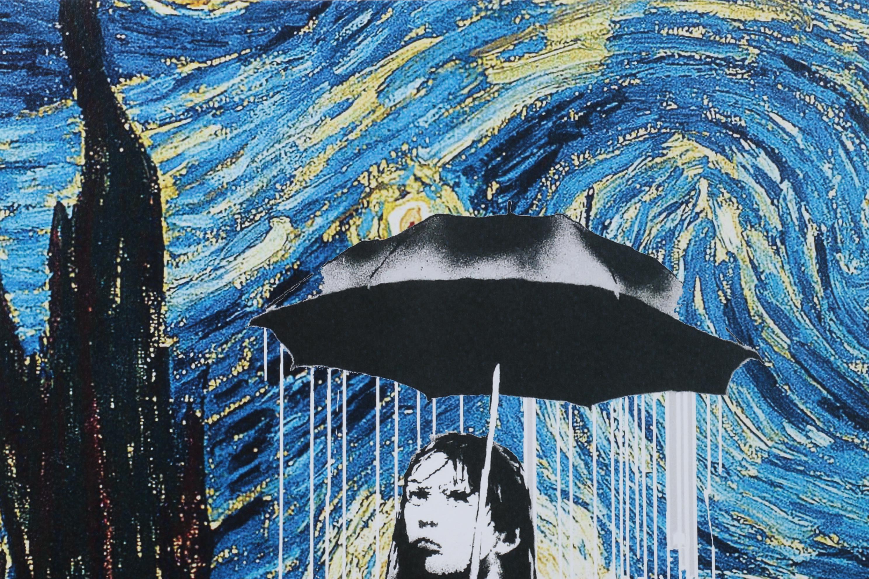 Death NYC Pop Art Graphic Print Banksy Girl with Umbrella and The Starry Night