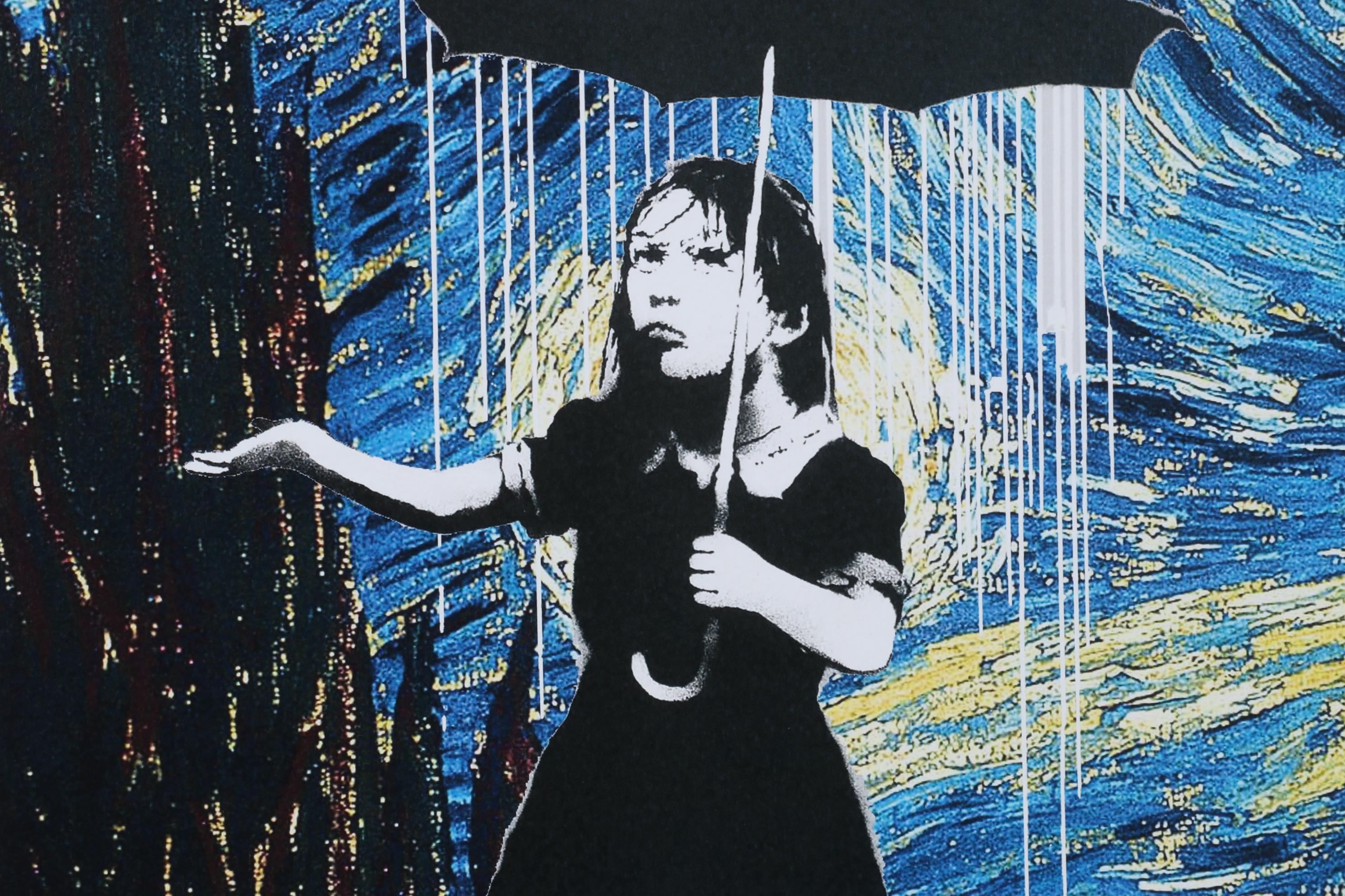 Death NYC Pop Art Graphic Print Banksy Girl with Umbrella and The Starry Night