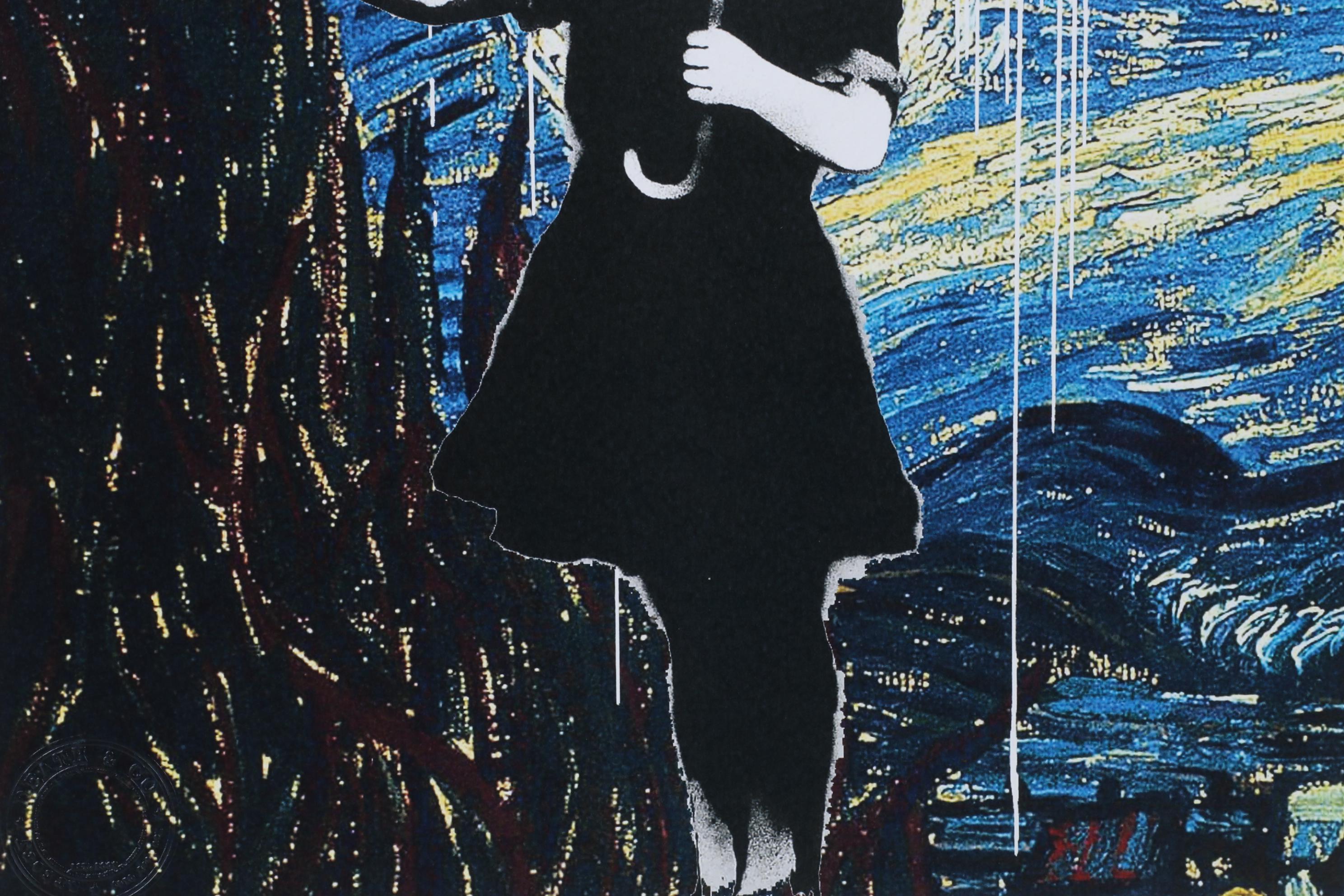 Death NYC Pop Art Graphic Print Banksy Girl with Umbrella and The Starry Night