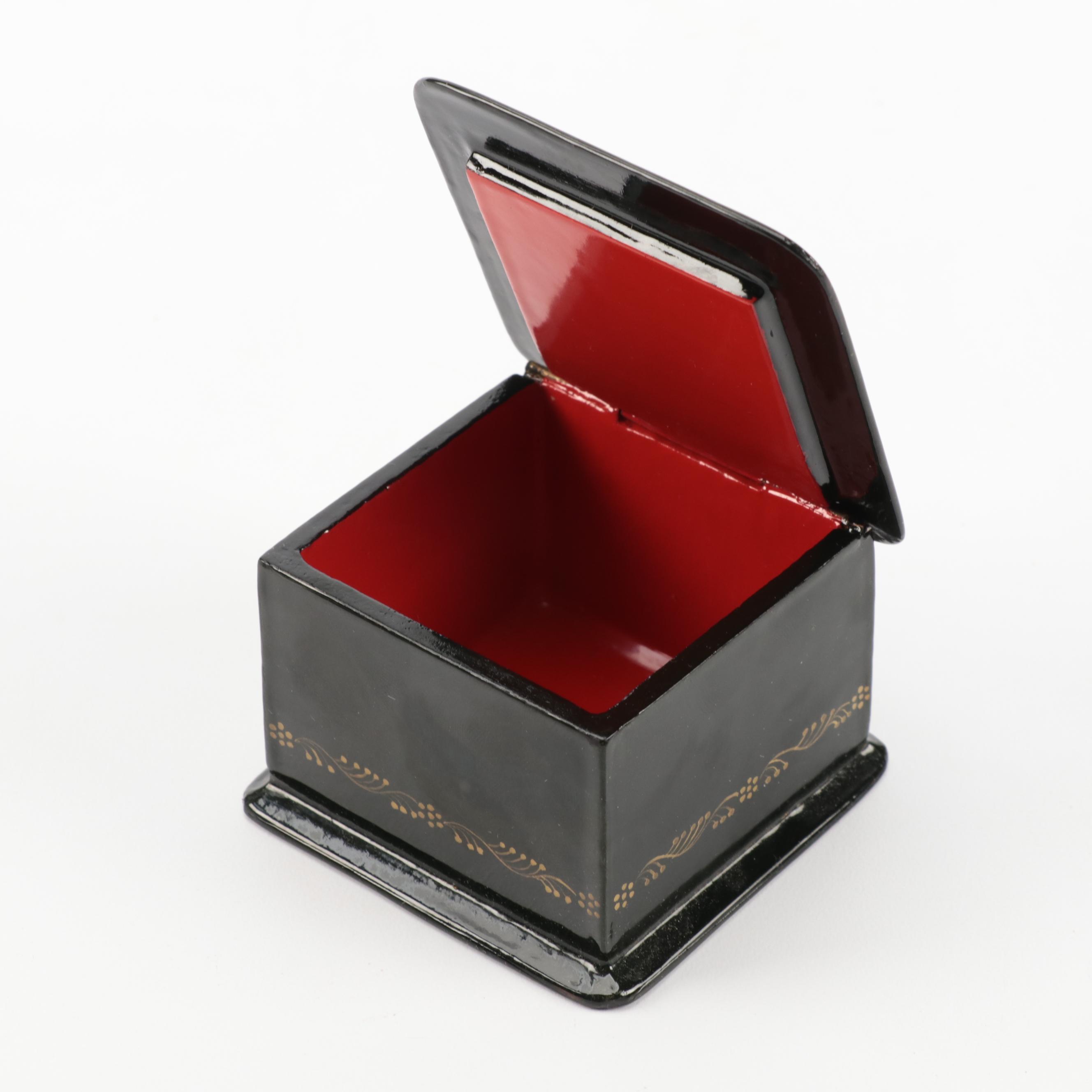 Russian Bouquet Hand-Painted Lacquerware Brooches and Fairy Tale Box