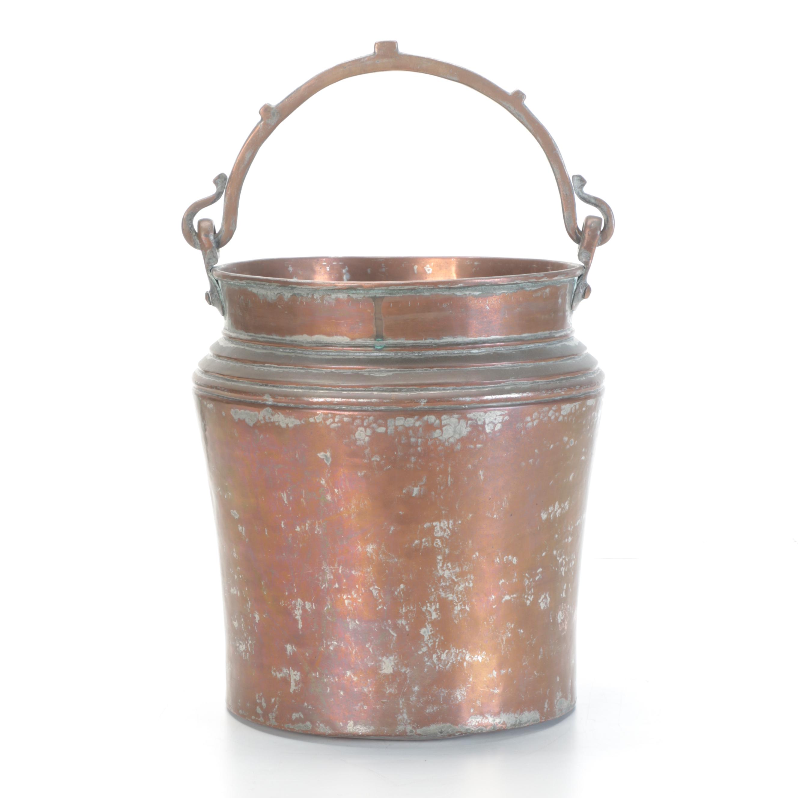 Tinned Copper Bucket with Wrought Bail Handle