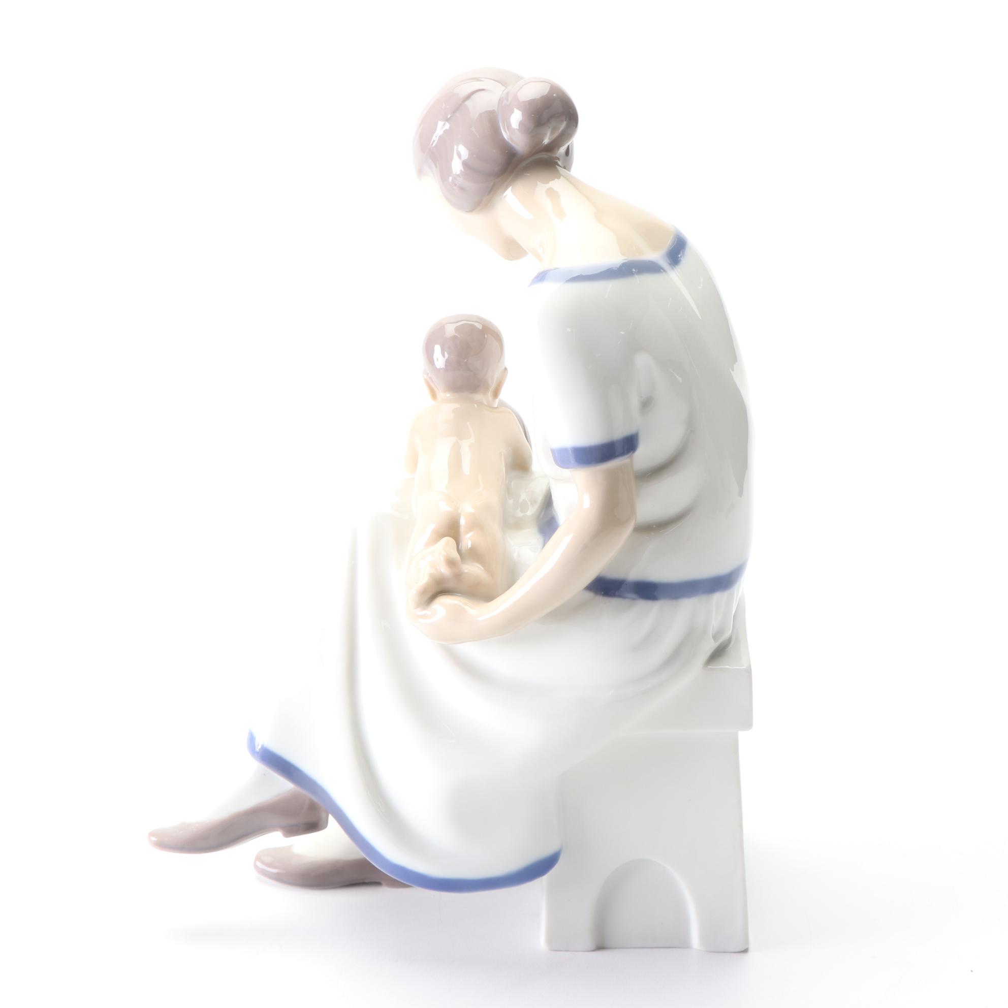 Bing & Grøndahl "Mother and Two Children" Porcelain Figurine, Mid-20th Century
