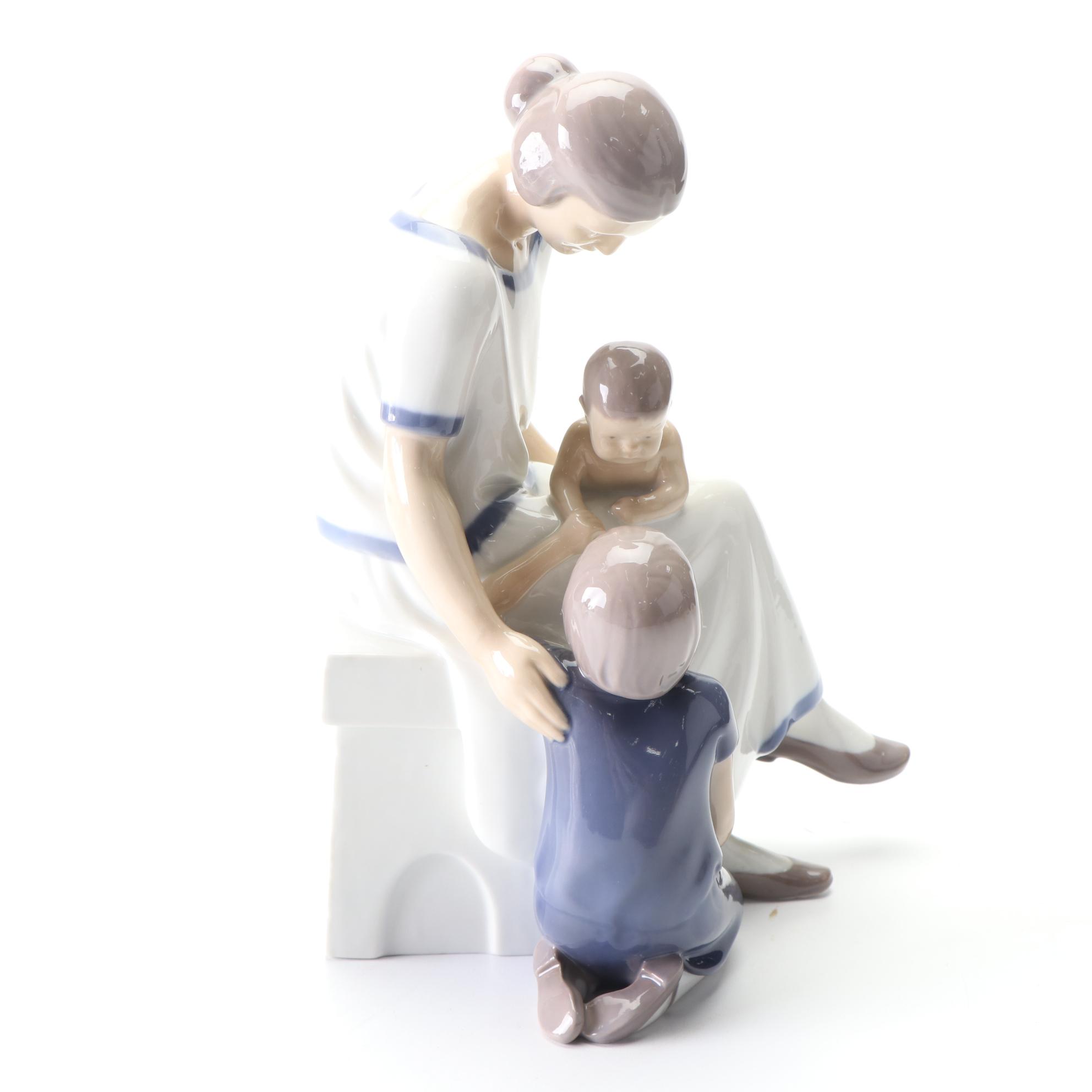 Bing & Grøndahl "Mother and Two Children" Porcelain Figurine, Mid-20th Century