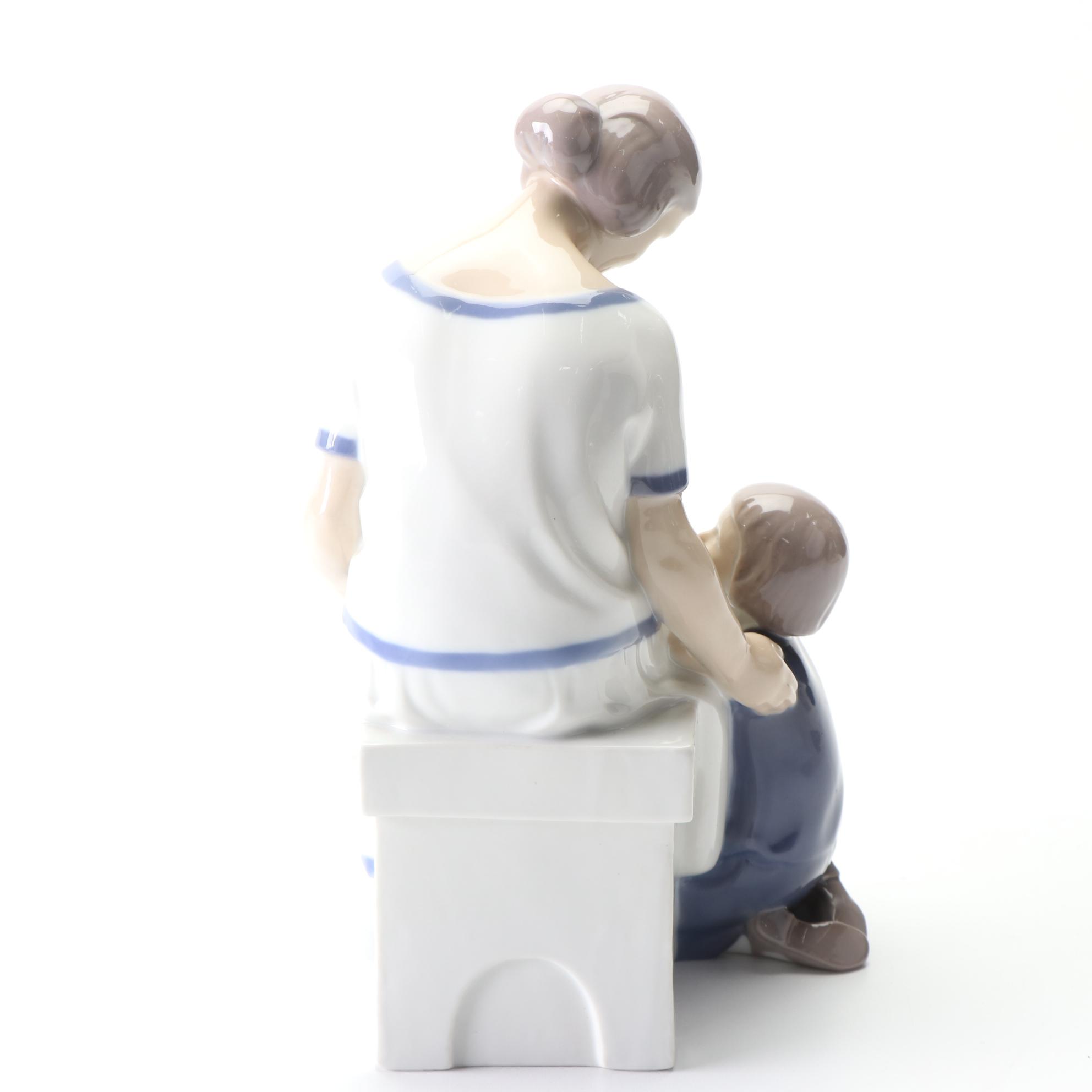 Bing & Grøndahl "Mother and Two Children" Porcelain Figurine, Mid-20th Century