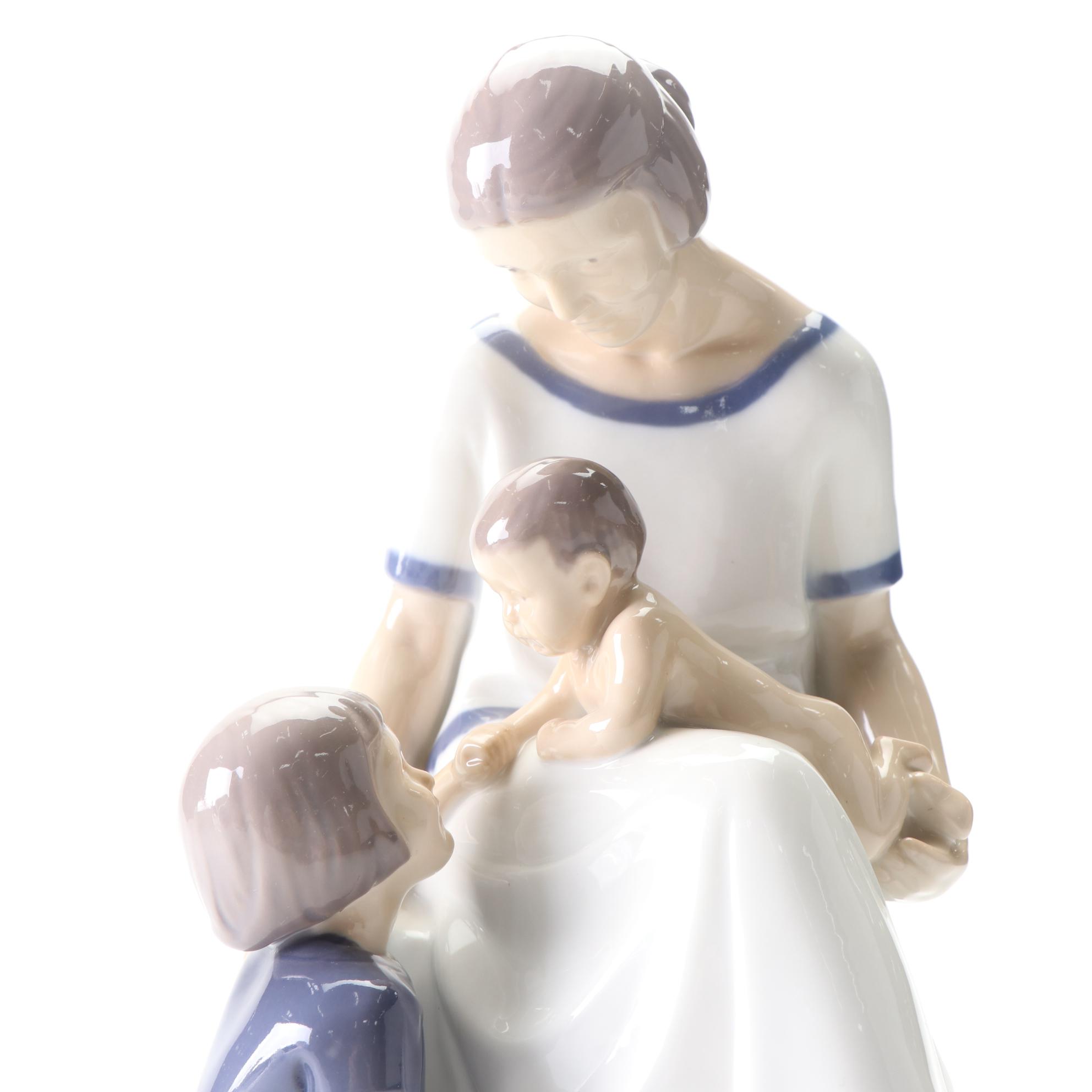 Bing & Grøndahl "Mother and Two Children" Porcelain Figurine, Mid-20th Century