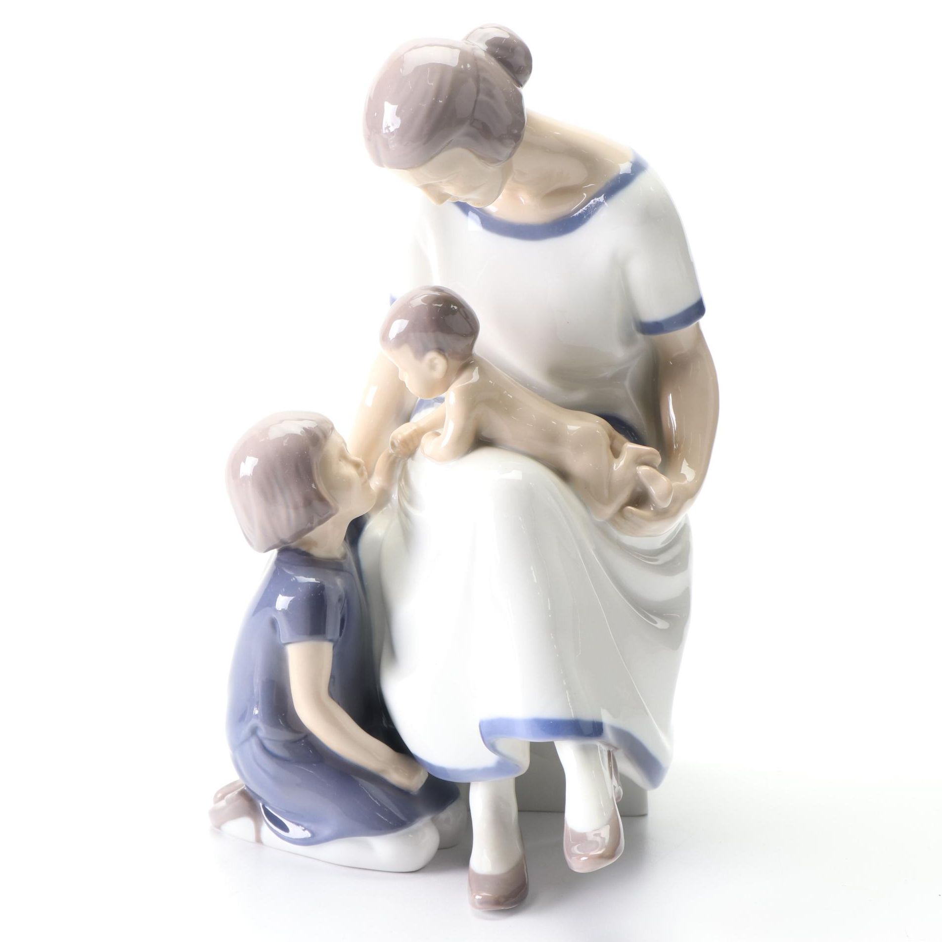 Bing & Grøndahl "Mother and Two Children" Porcelain Figurine, Mid-20th Century