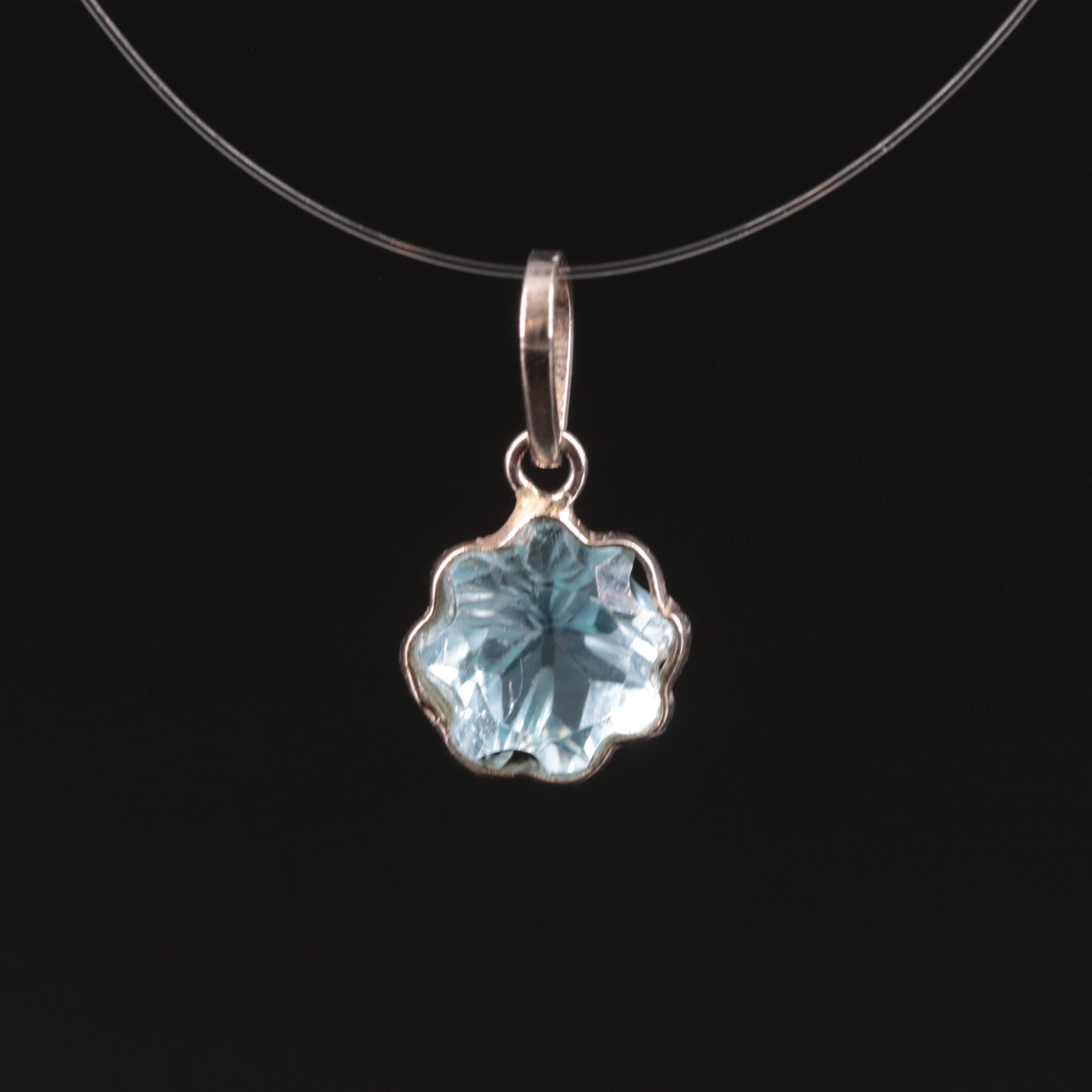 14K Blue Topaz Pendant