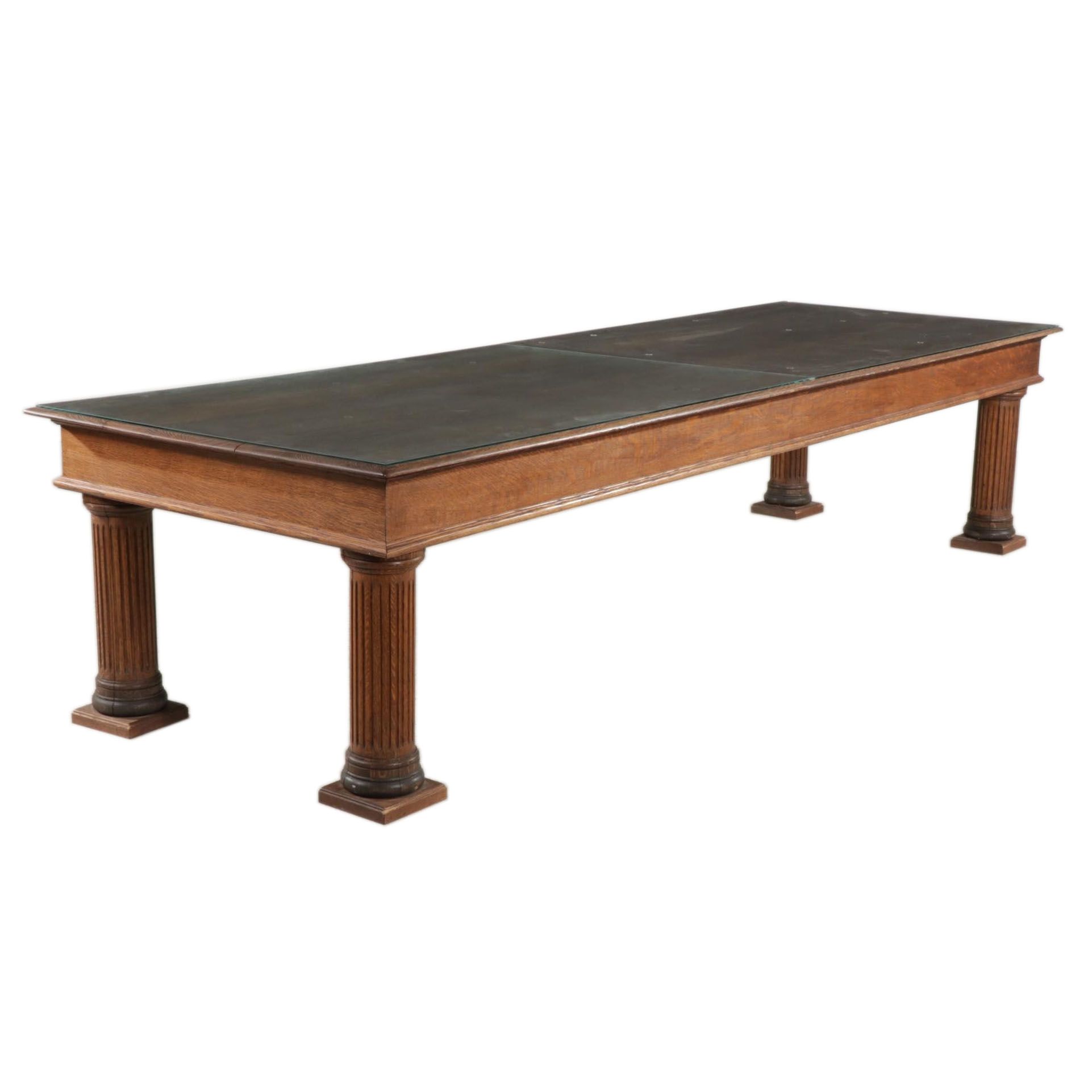 Late Victorian Oak 12' Table with Columnar Pedestal Legs, circa 1900