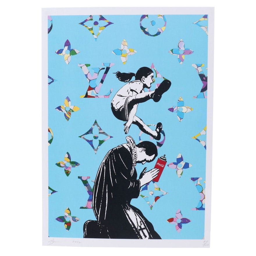 Death NYC Pop Art Graphic Print Girl Leapfrogs and Louis Vuitton