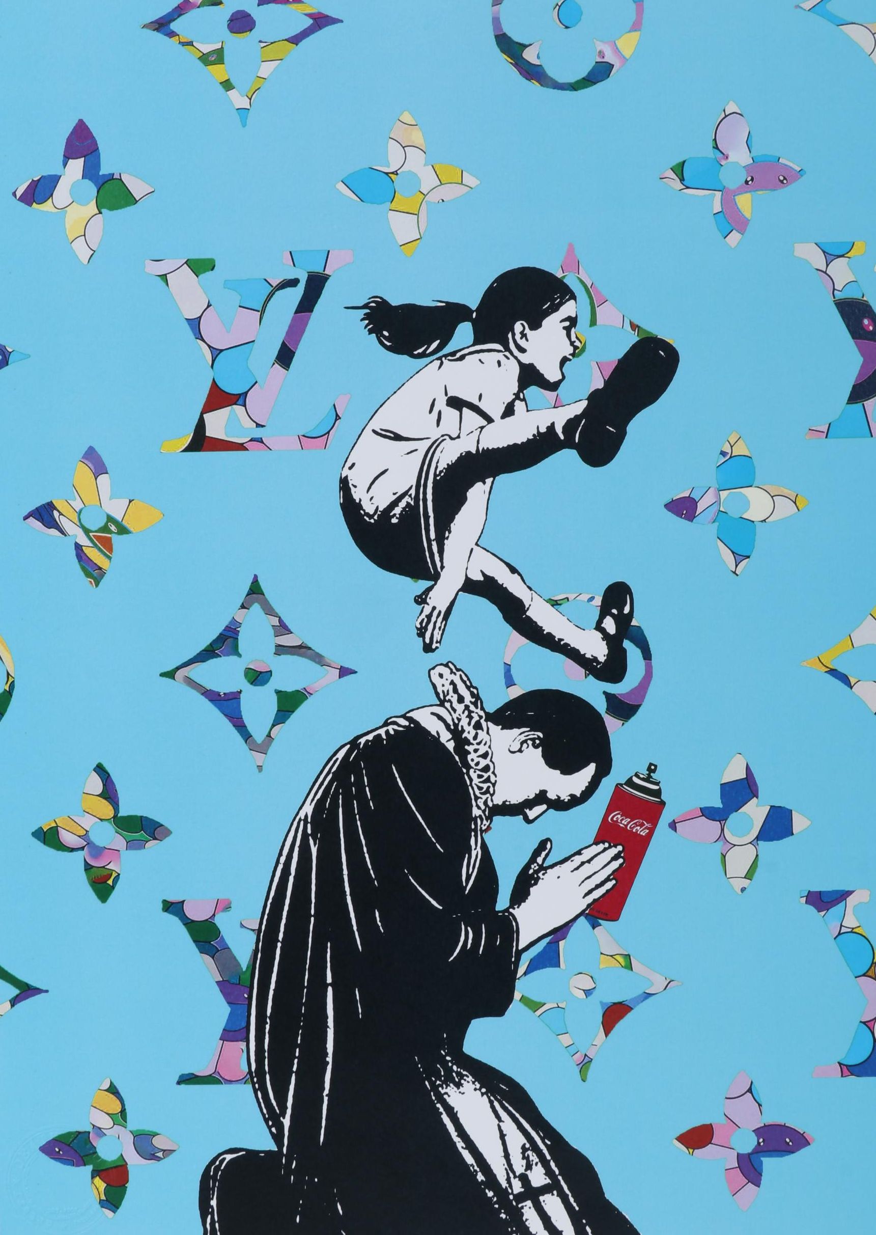 Death NYC Pop Art Graphic Print Girl Leapfrogs and Louis Vuitton