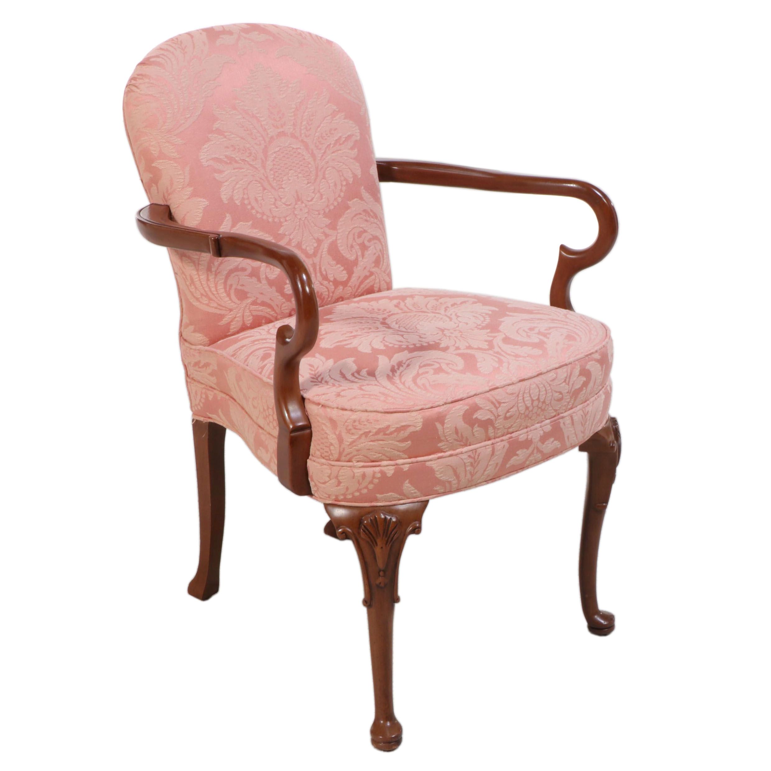 Drexel Queen Anne Style Mahogany and Custom-Upholstered Armchair