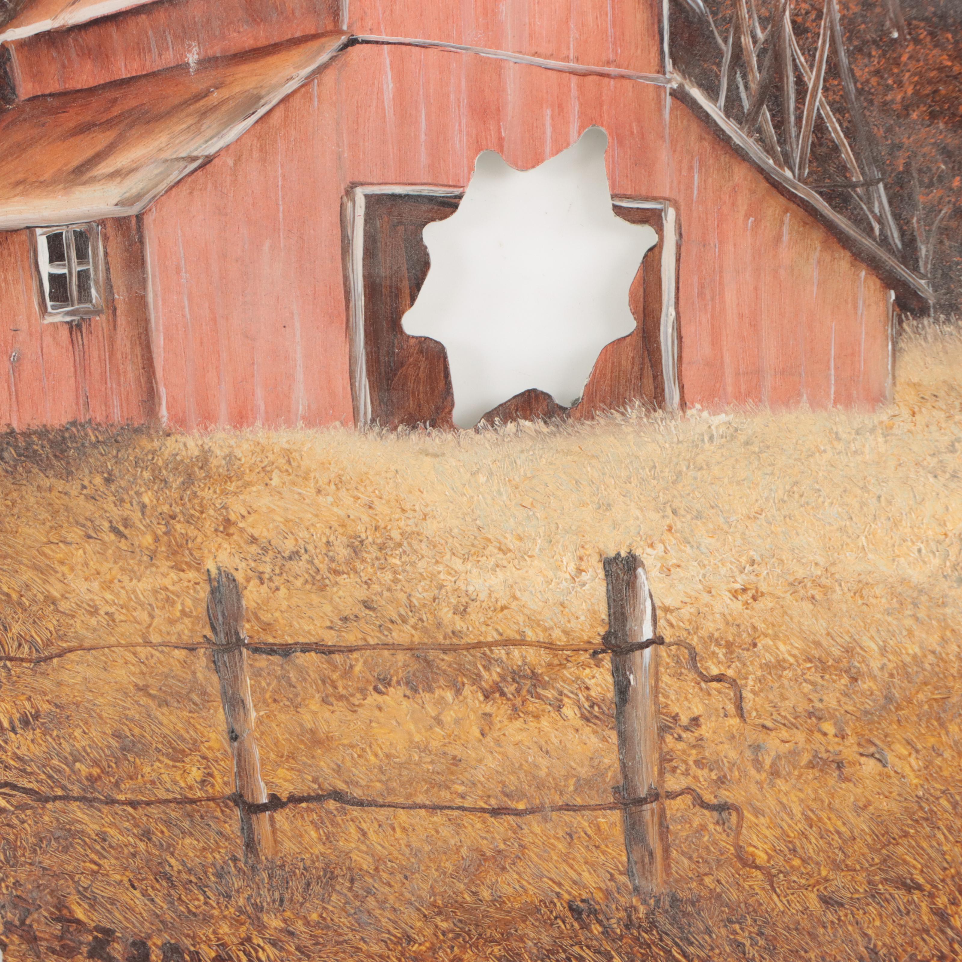 Folk Art Farm Scene Oil Paintings on Saw Blades