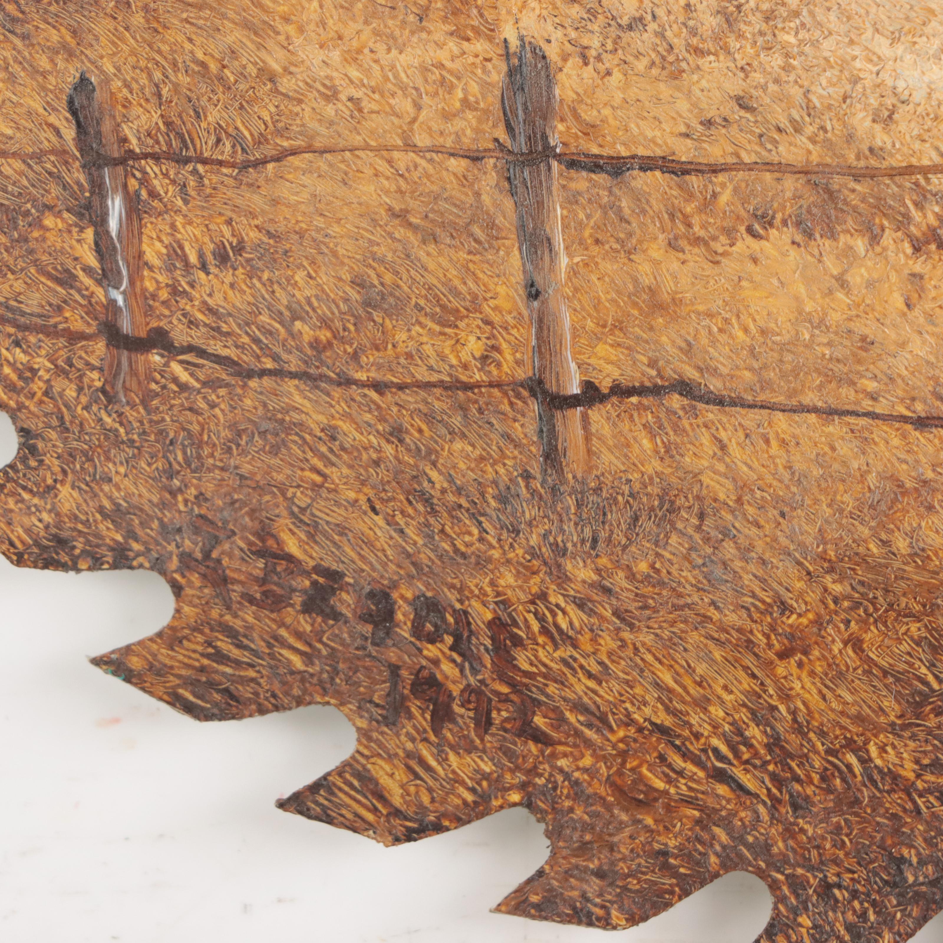 Folk Art Farm Scene Oil Paintings on Saw Blades