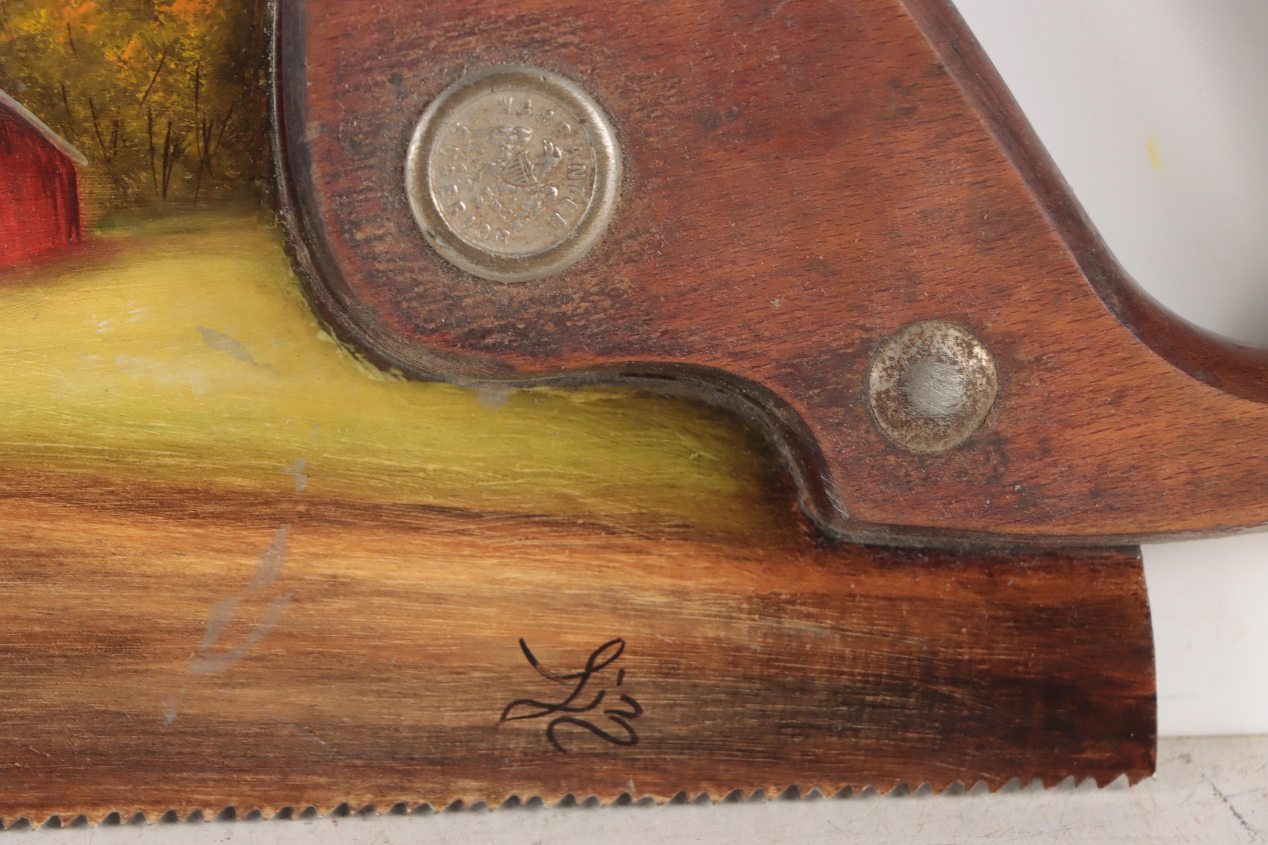 Folk Art Farm Scene Oil Paintings on Saw Blades