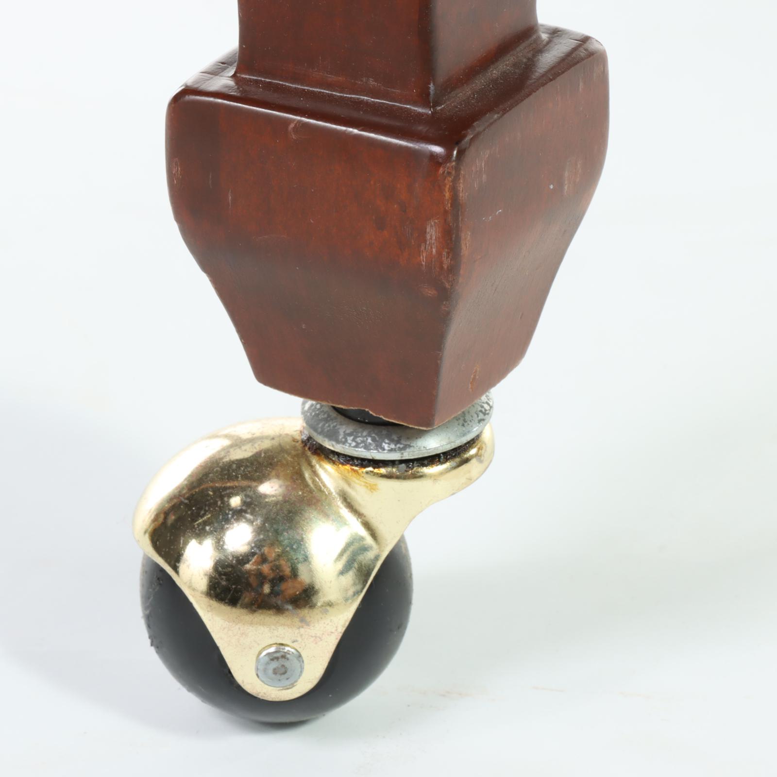 Contemporary Italian Walnut-Stained and Brass-Tacked Leather Rolling Armchair