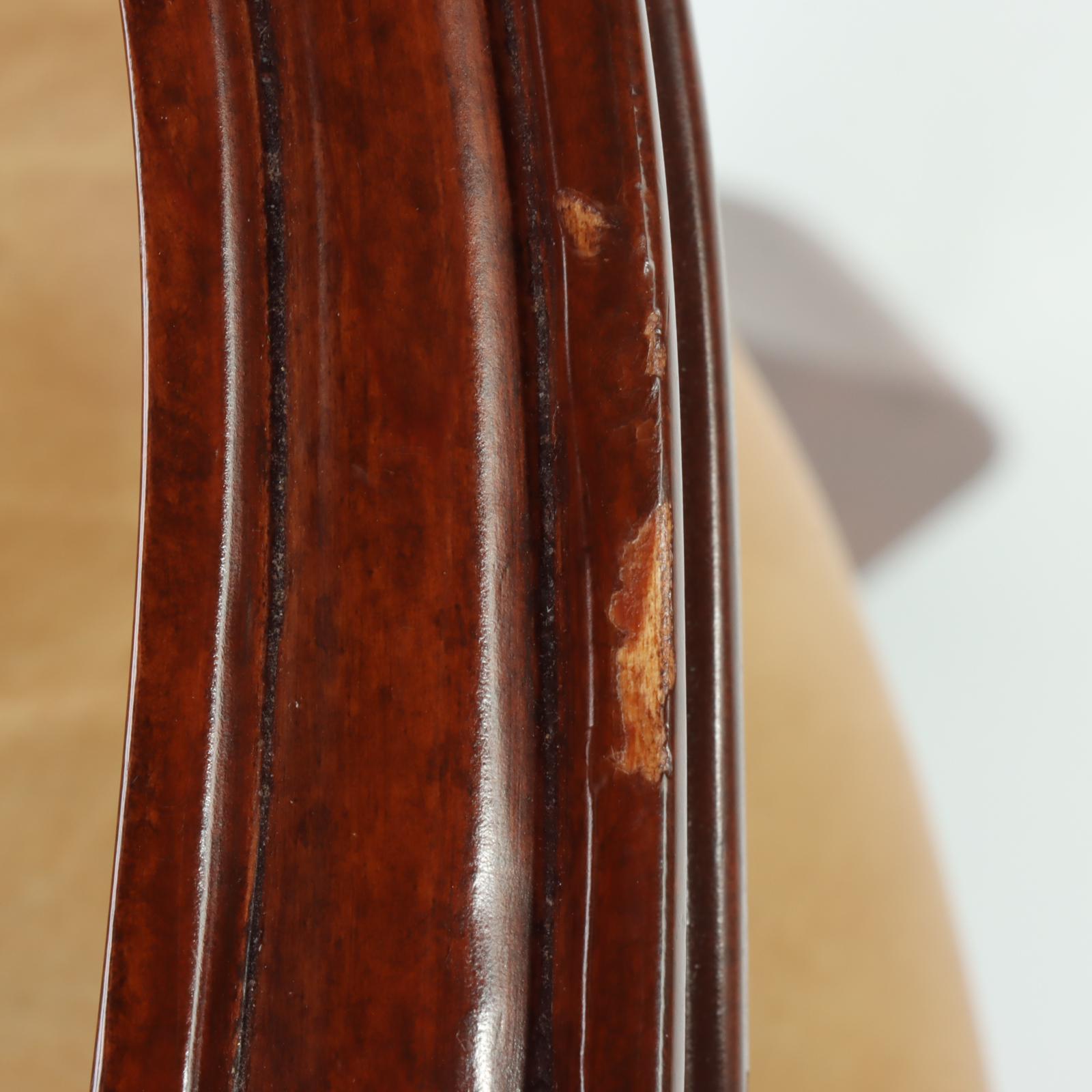 Contemporary Italian Walnut-Stained and Brass-Tacked Leather Rolling Armchair