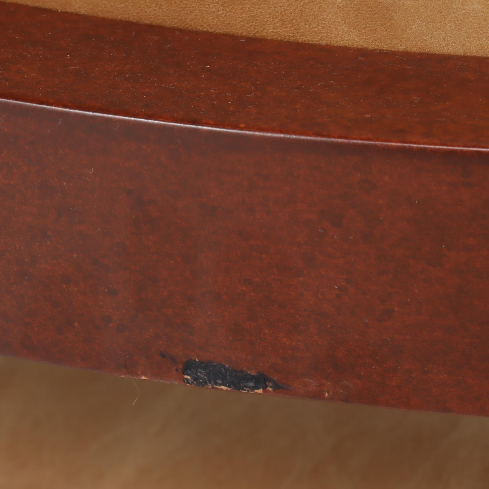 Contemporary Italian Walnut-Stained and Brass-Tacked Leather Rolling Armchair