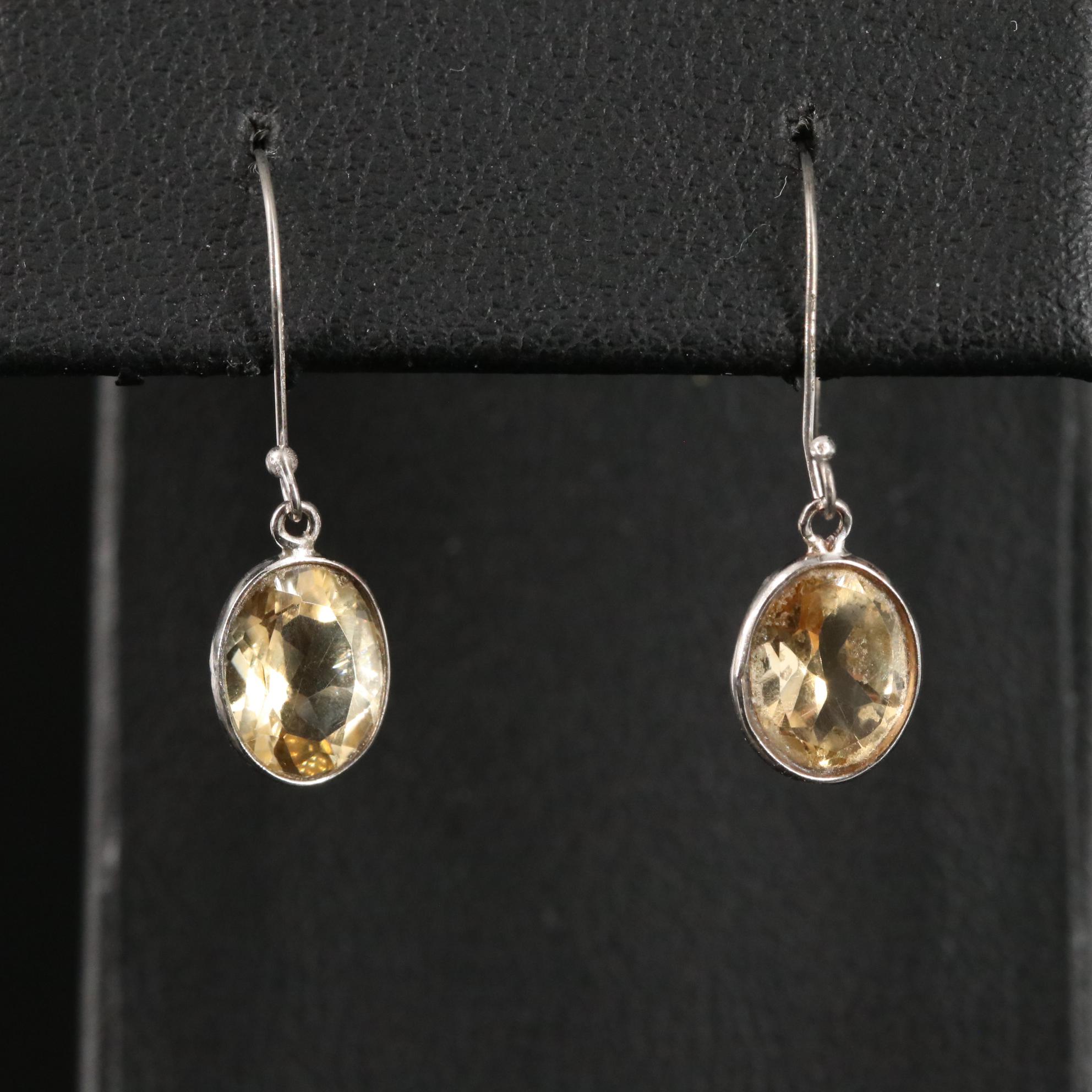14K Citrine Oval Shaped Drop Earrings