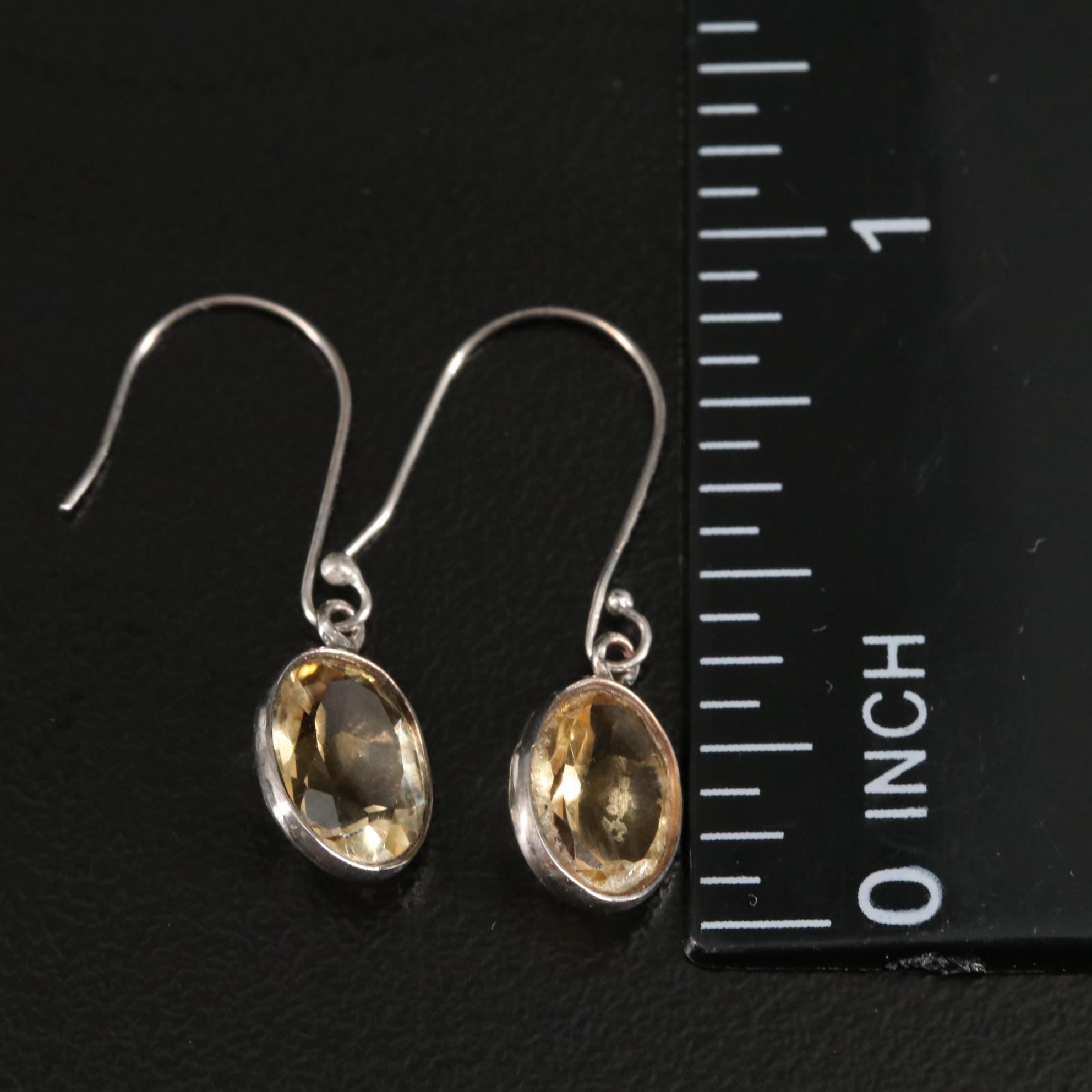 14K Citrine Oval Shaped Drop Earrings