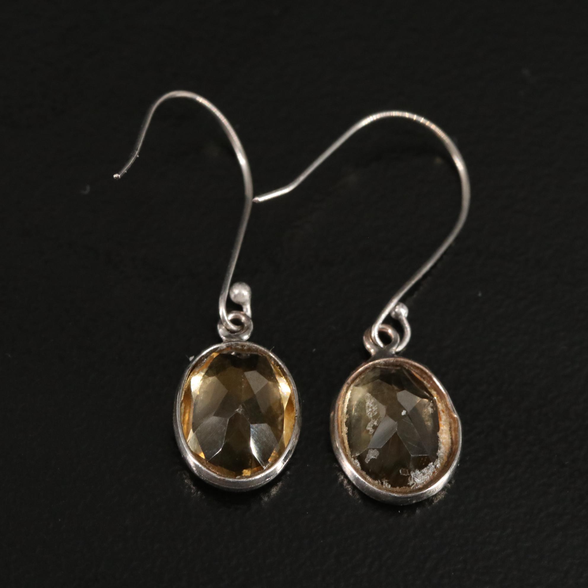 14K Citrine Oval Shaped Drop Earrings