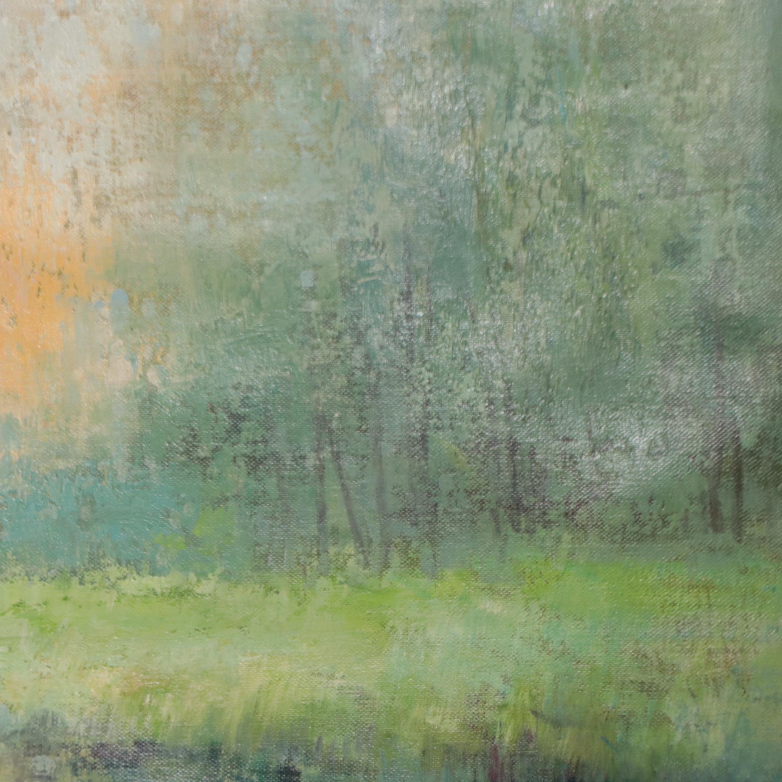 Kingston Impressionist Style Pond Landscape Oil Painting, 21st Century